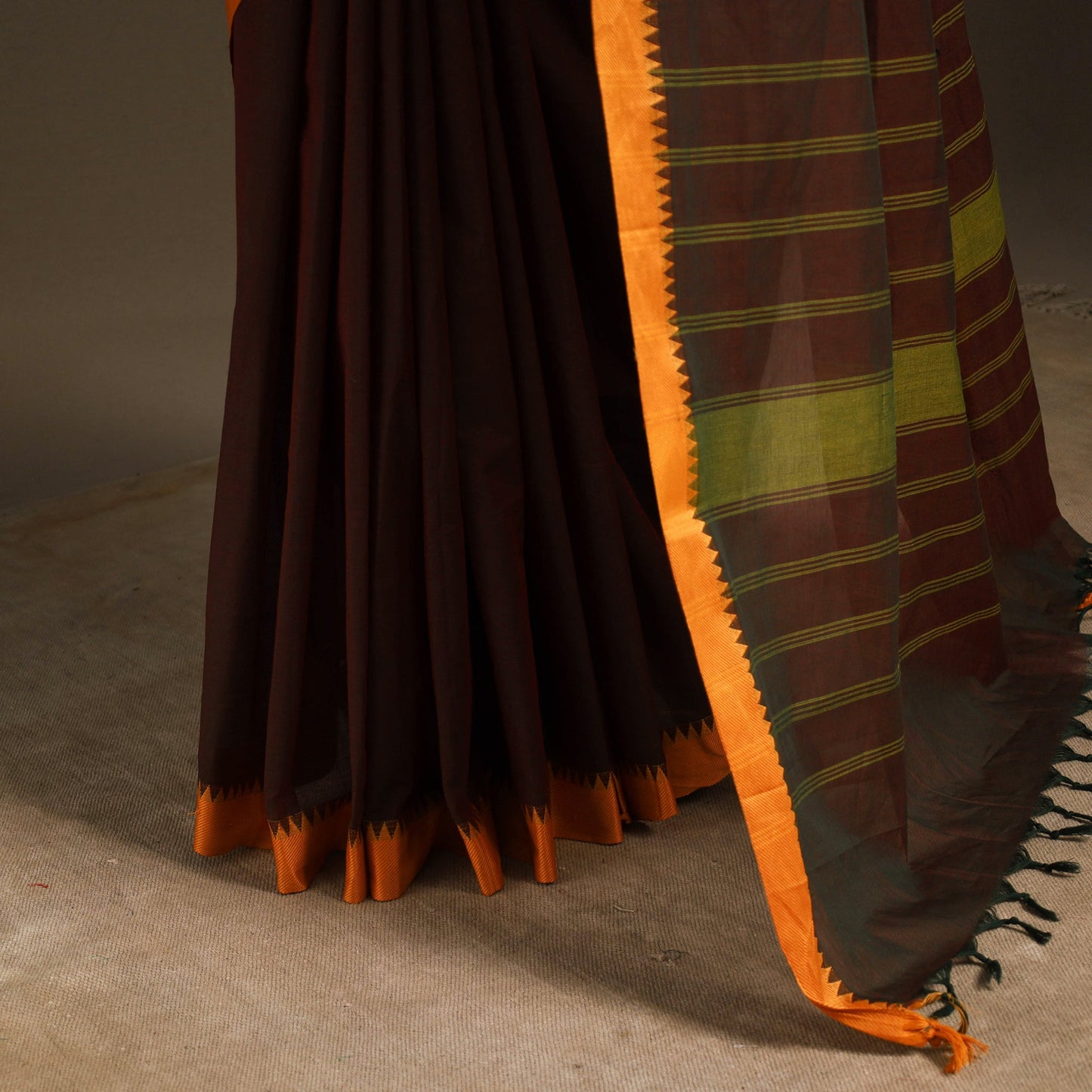 Brown - kandangi chettinad cotton saree with border 78