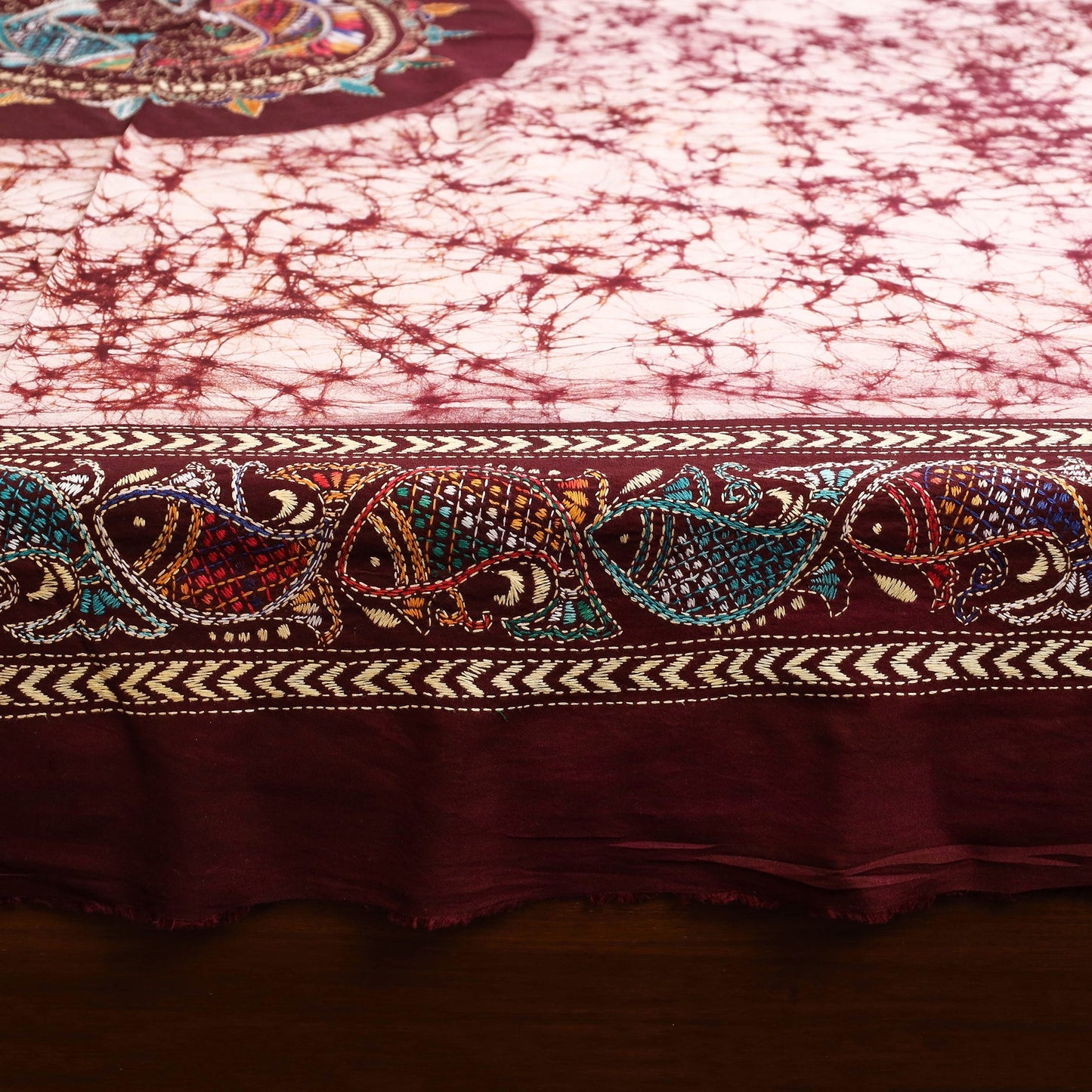 Kantha handwork cotton single hand batik bed sheet 06
