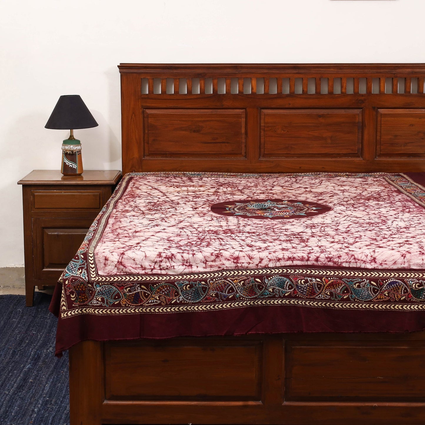 Kantha handwork cotton single hand batik bed sheet 06
