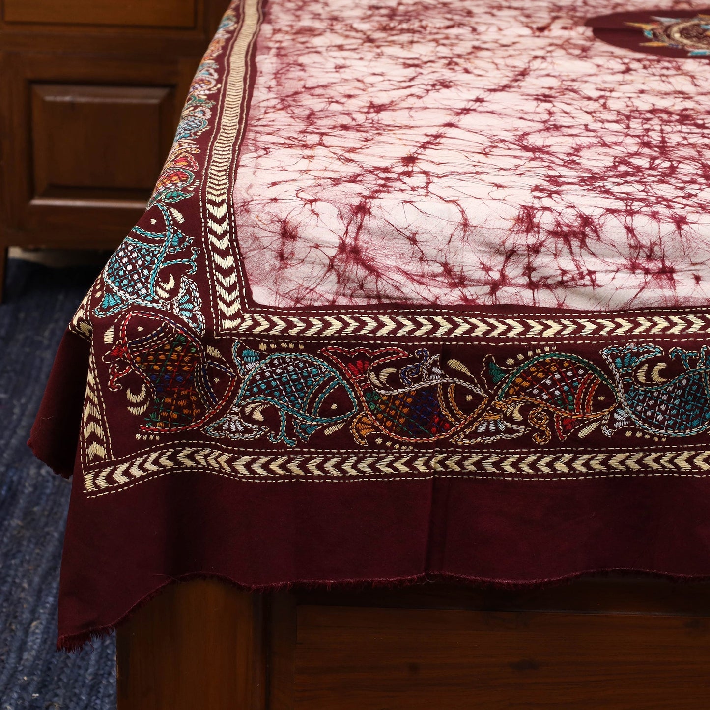 Kantha handwork cotton single hand batik bed sheet 06