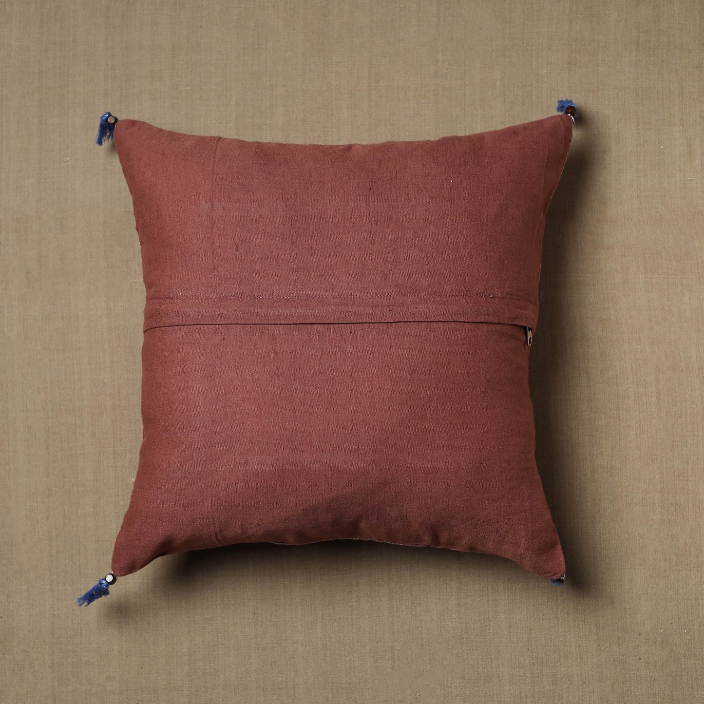Brown Kantha Stitch Ikat Cotton Cushion Cover (16 x 16 in) 01