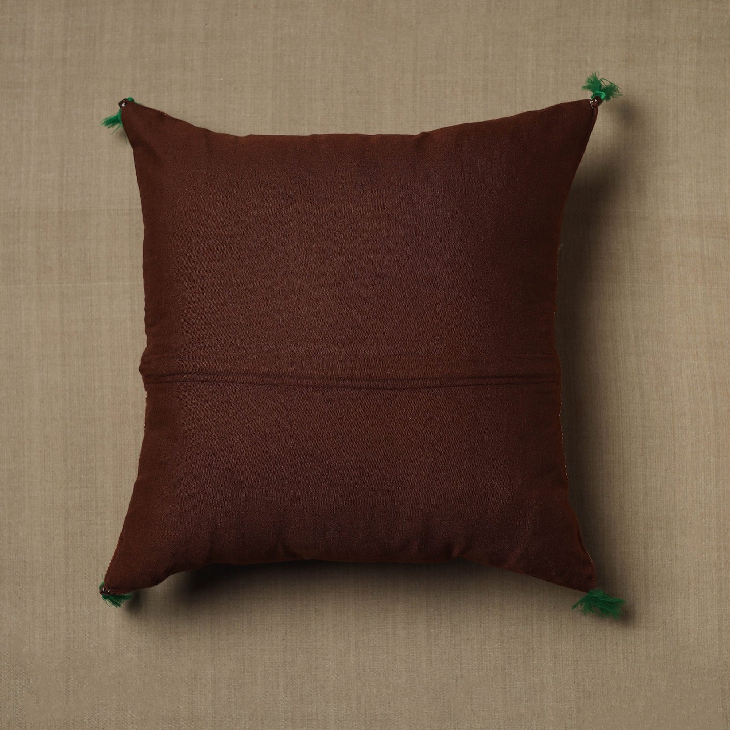 Brown Kantha Stitch Ikat Cotton Cushion Cover (16 x 16 in) 16