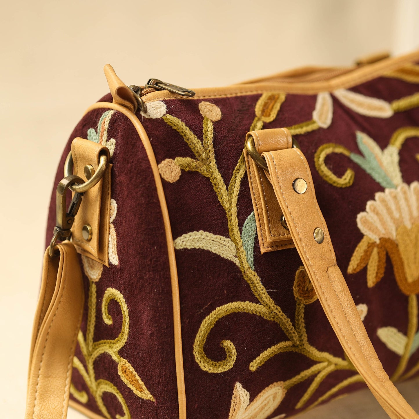 Brown Kashmiri Crewel Hand Embroidery Handbag