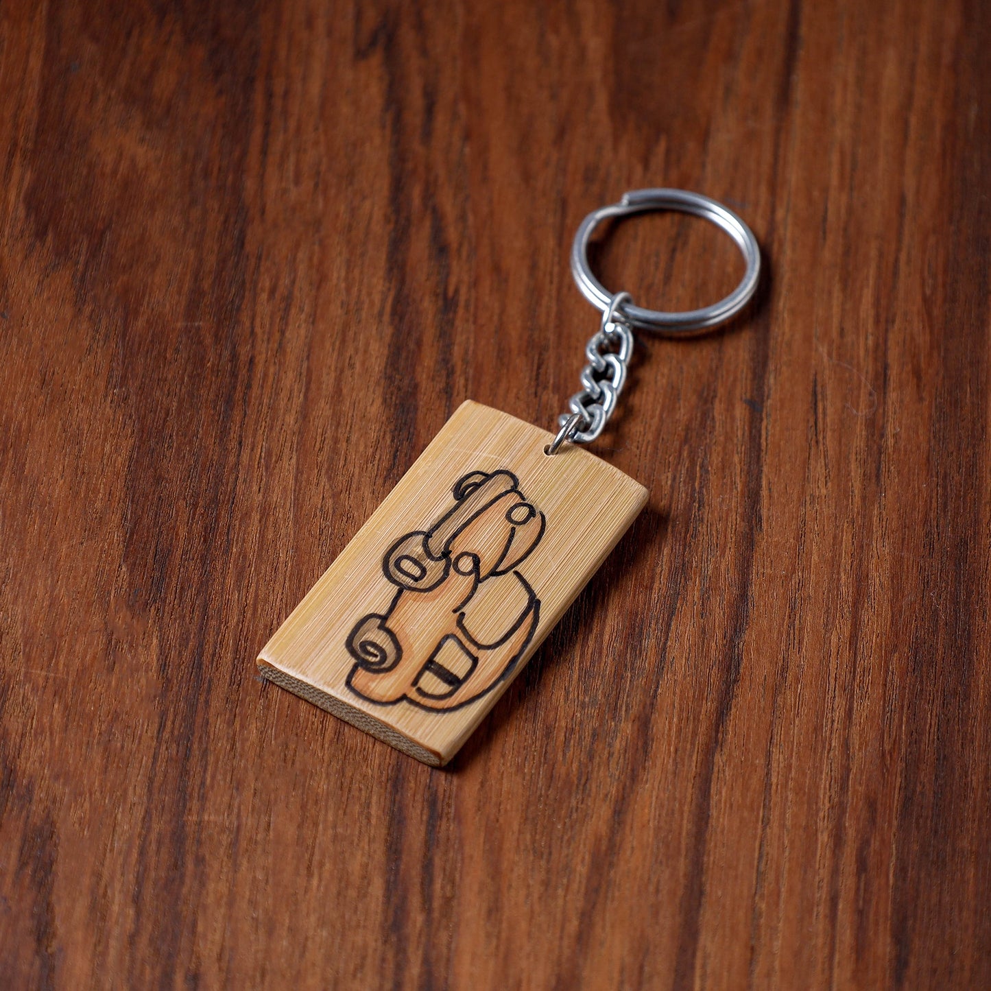 Brown Kerala Handpainted Bamboo Keychain