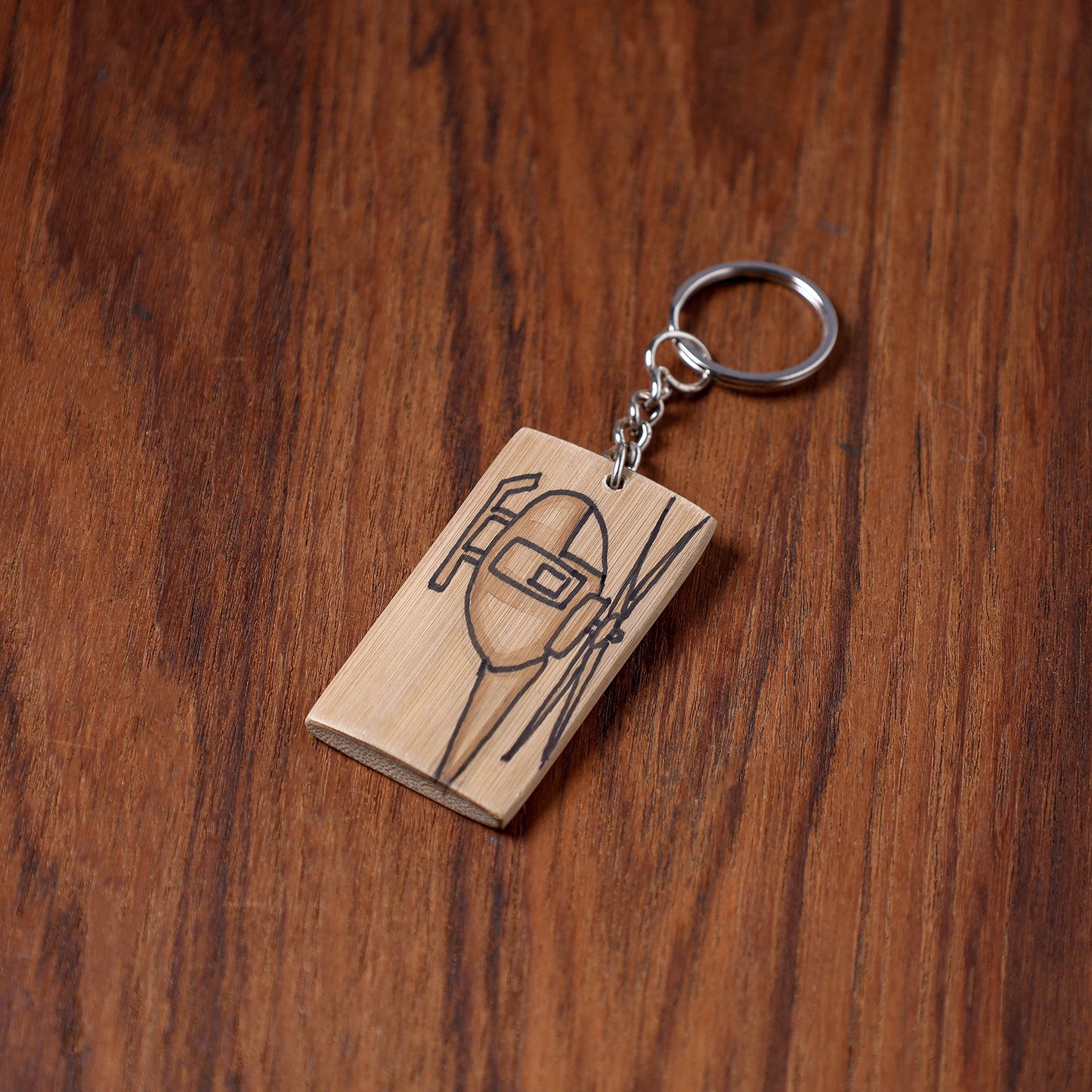 Brown Kerala Handpainted Bamboo Keychain