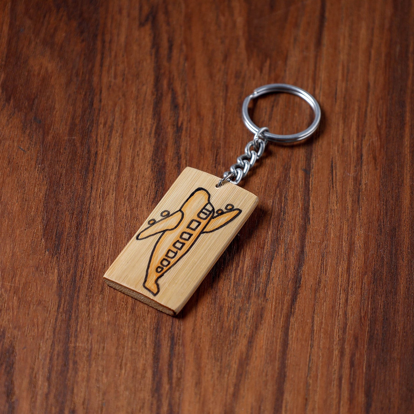 Brown Kerala Handpainted Bamboo Keychain