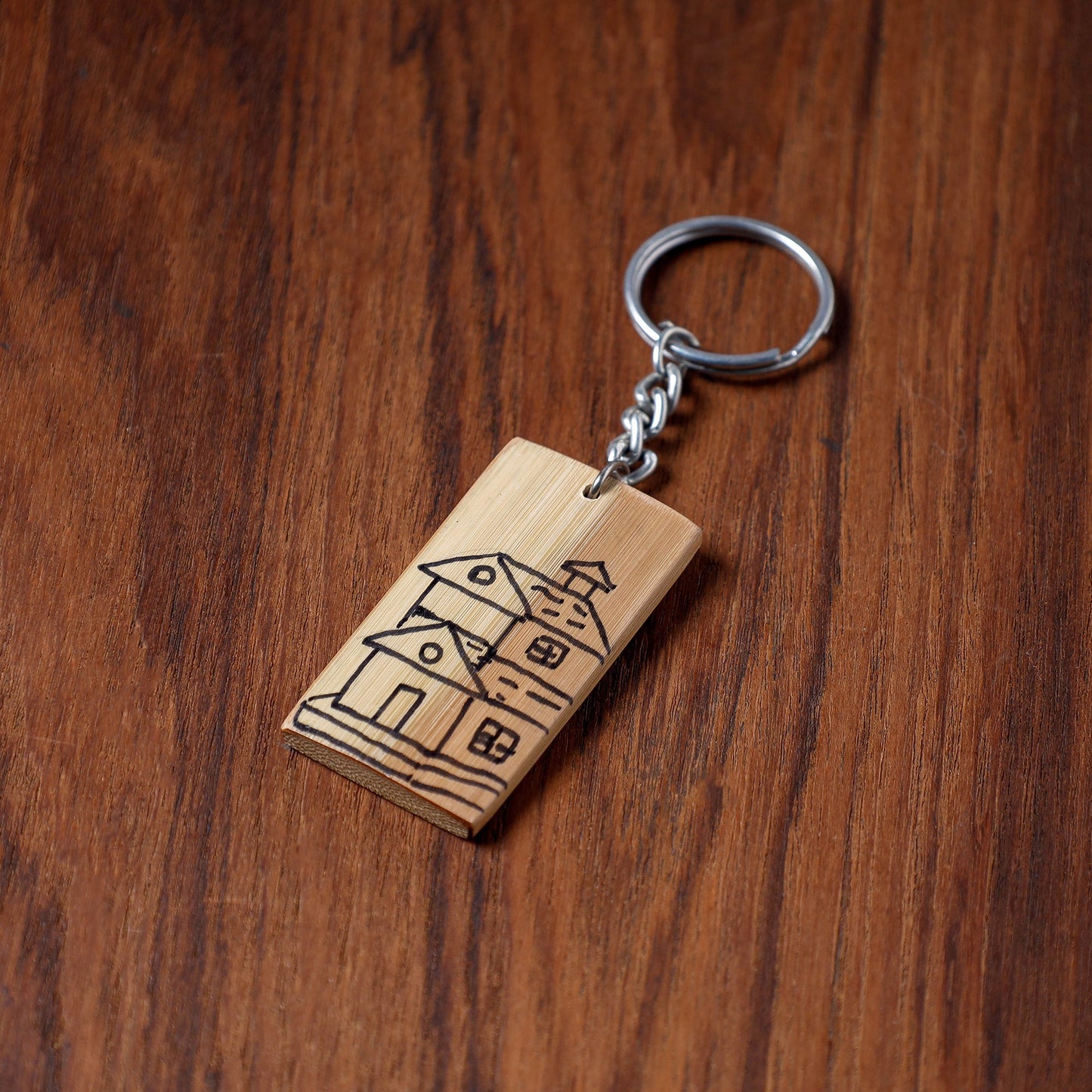 Brown Kerala Handpainted Bamboo Keychain