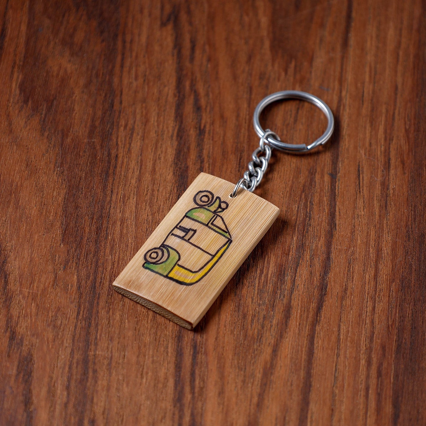 Brown Kerala Handpainted Bamboo Keychain