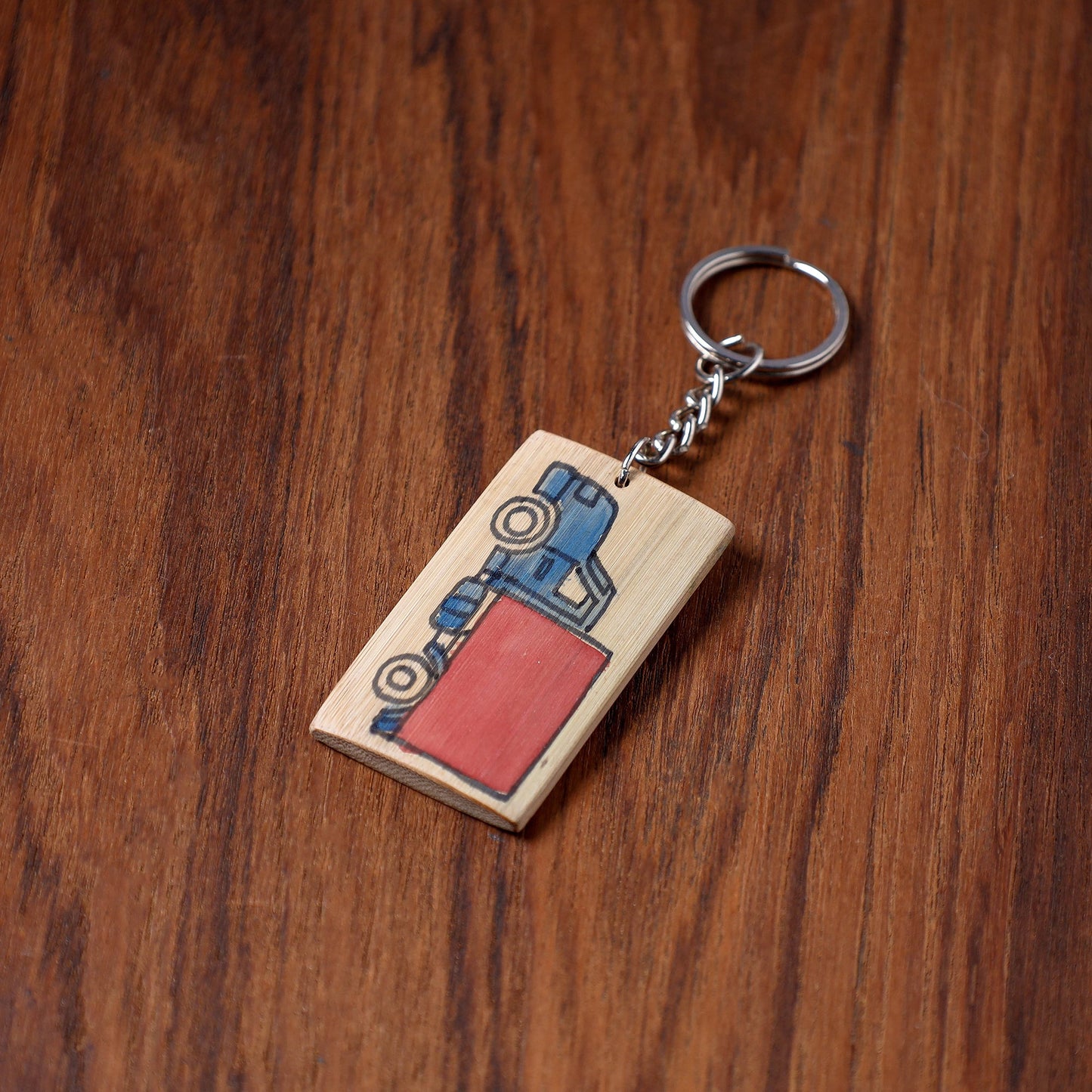 Brown Kerala Handpainted Bamboo Keychain