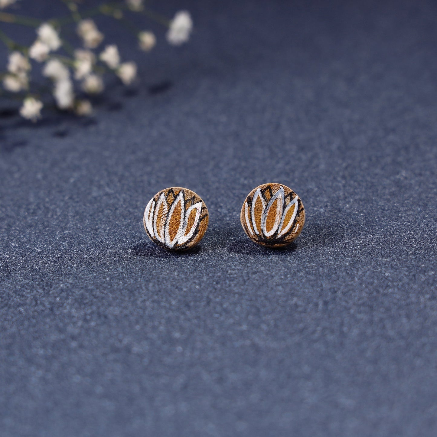 Kerala Mural Handpainted Bamboo Stud Earrings