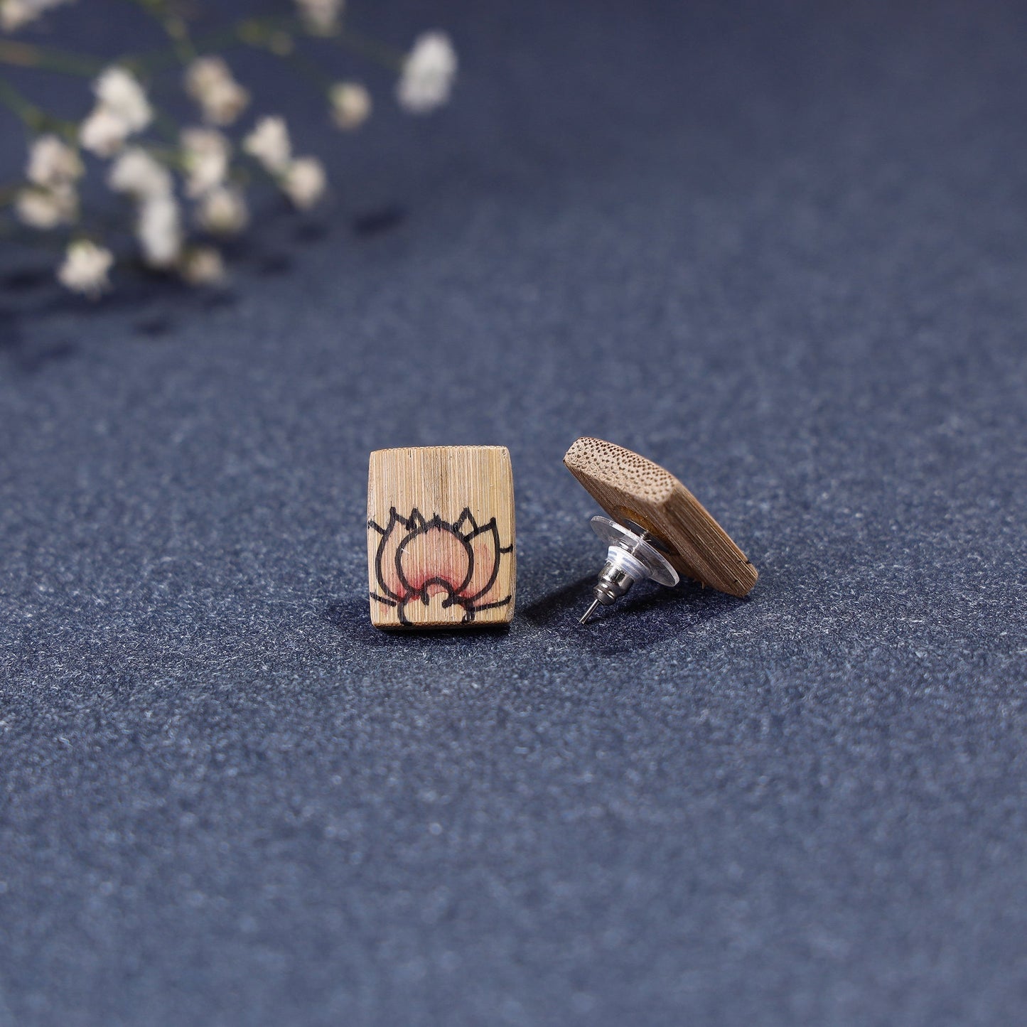 Kerala Mural Handpainted Bamboo Stud Earrings