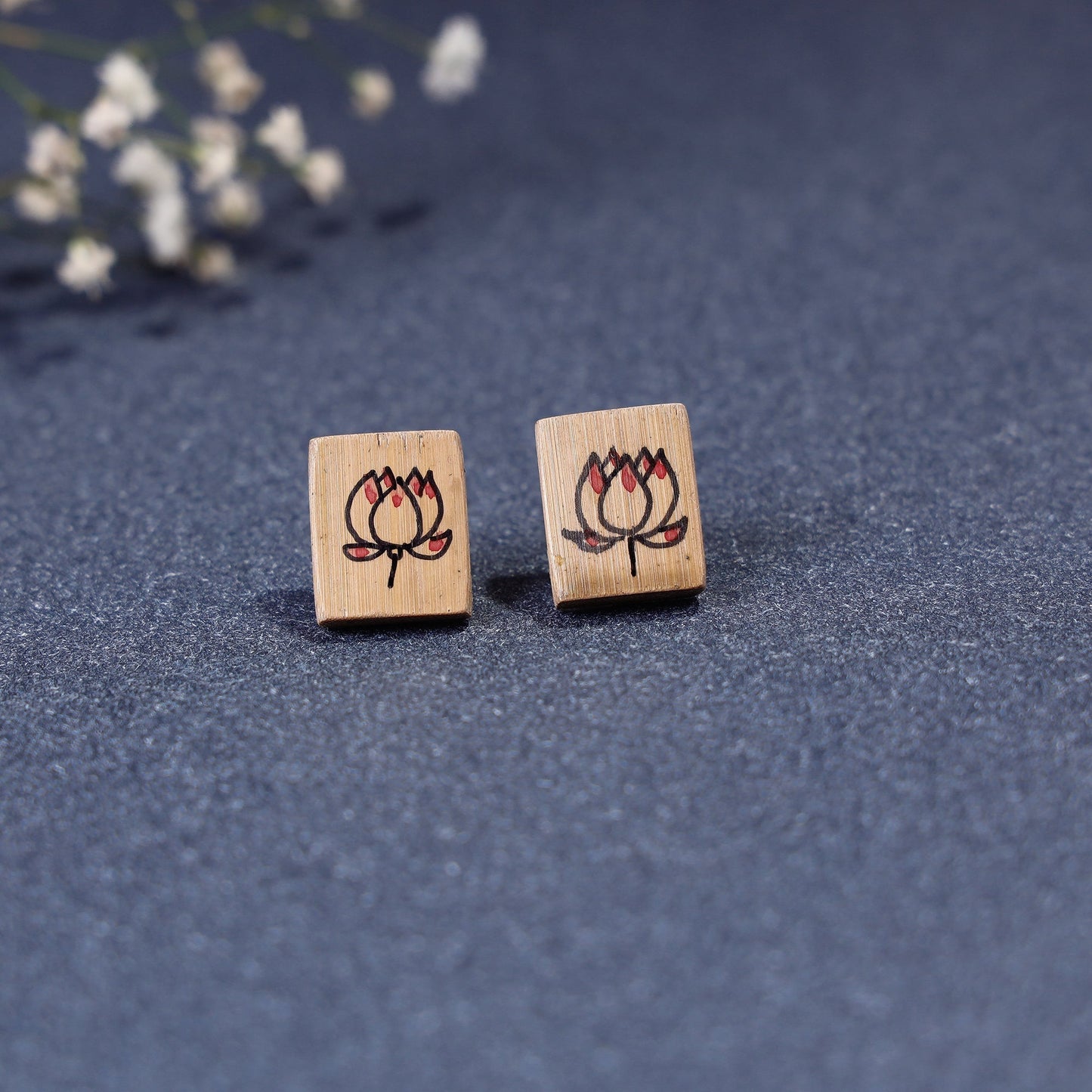 Kerala Mural Handpainted Bamboo Stud Earrings