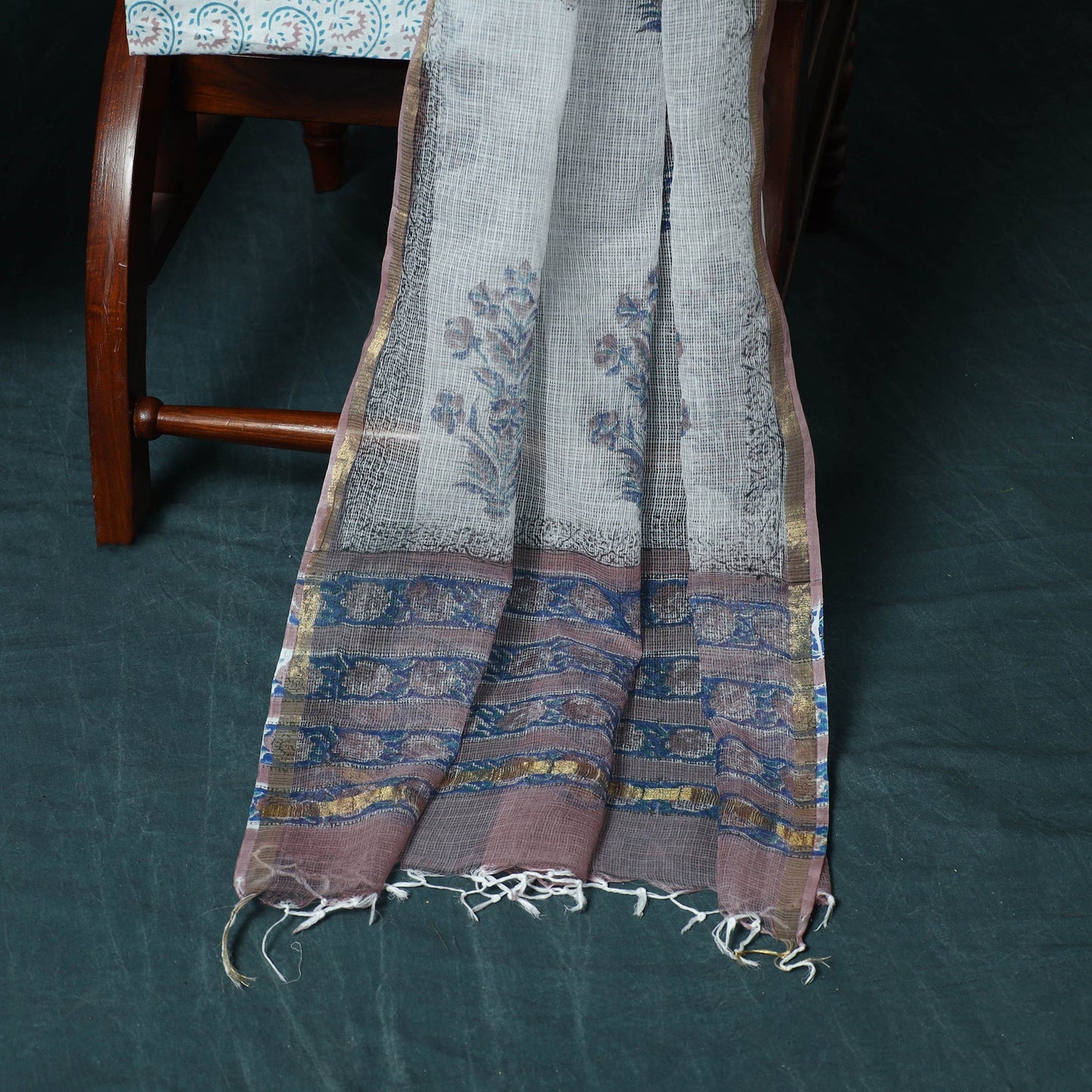 Kota doria cotton hand block sanganeri print 3pc unstitched