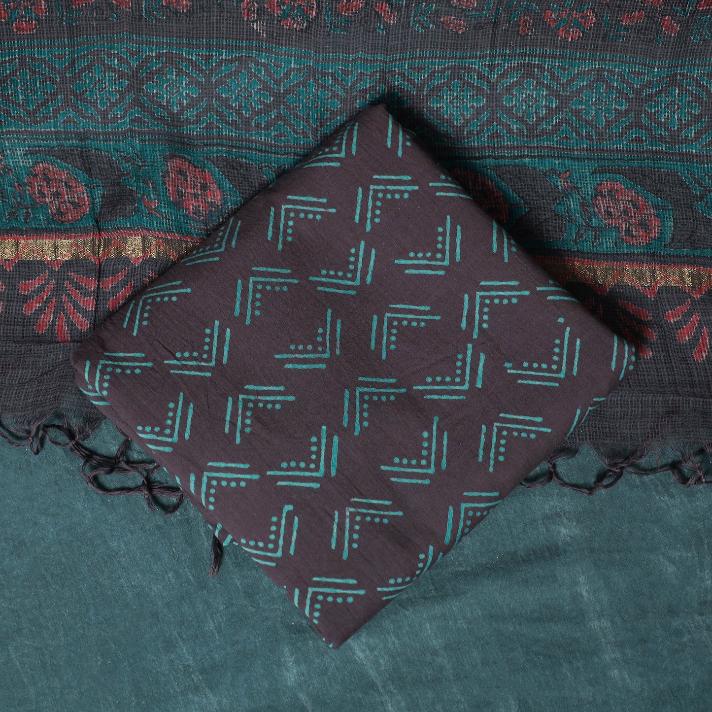 Kota doria cotton hand block sanganeri print 3pc unstitched