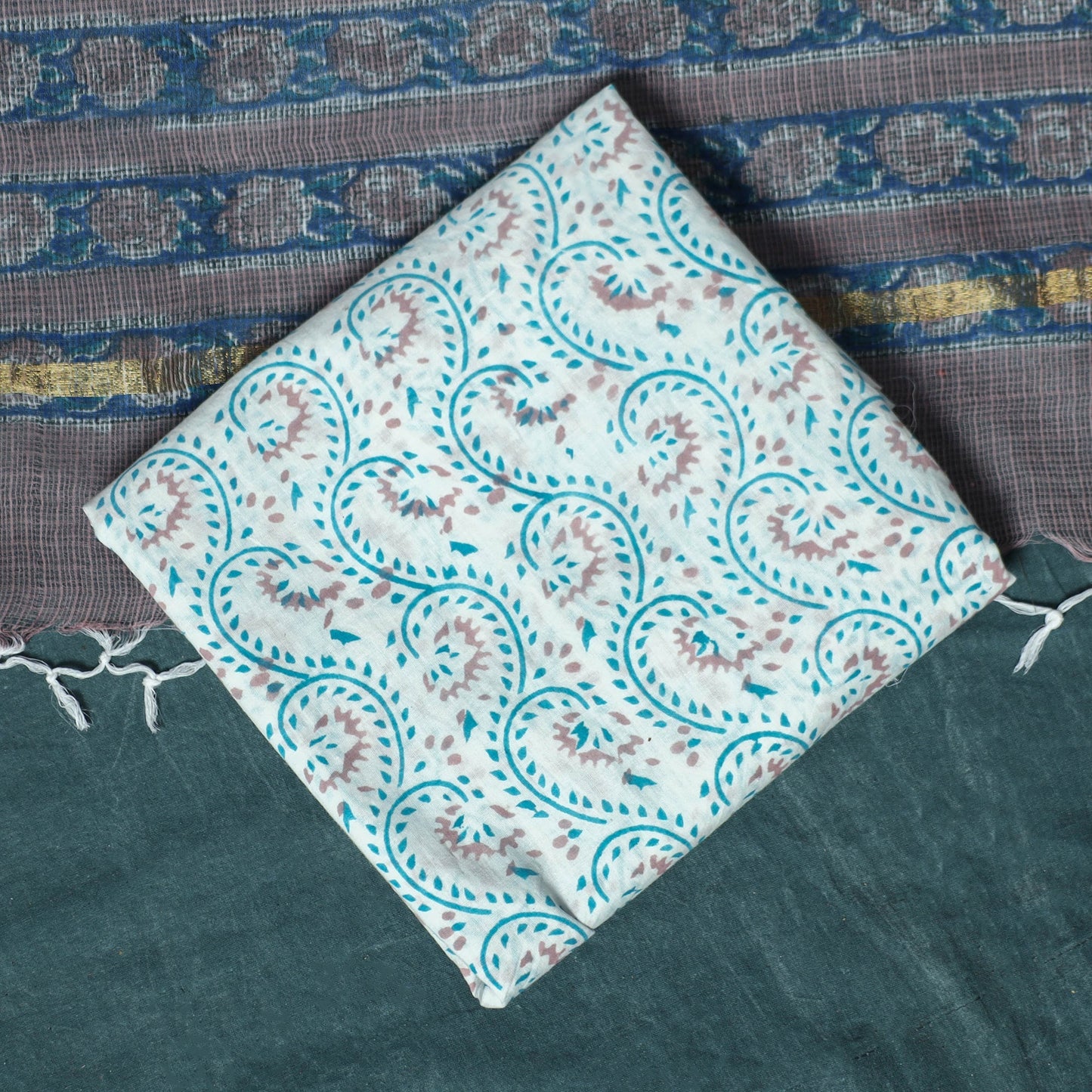 Kota doria cotton hand block sanganeri print 3pc unstitched