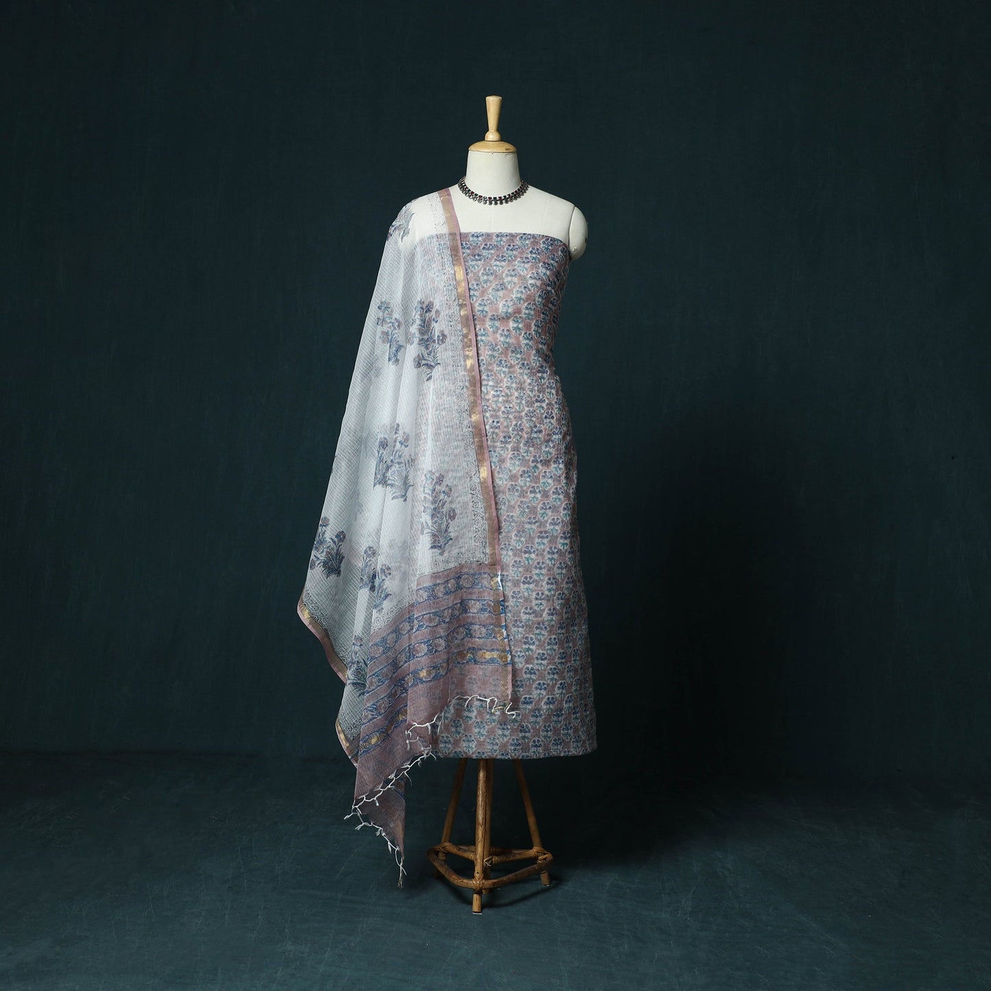 Kota doria cotton hand block sanganeri print 3pc unstitched