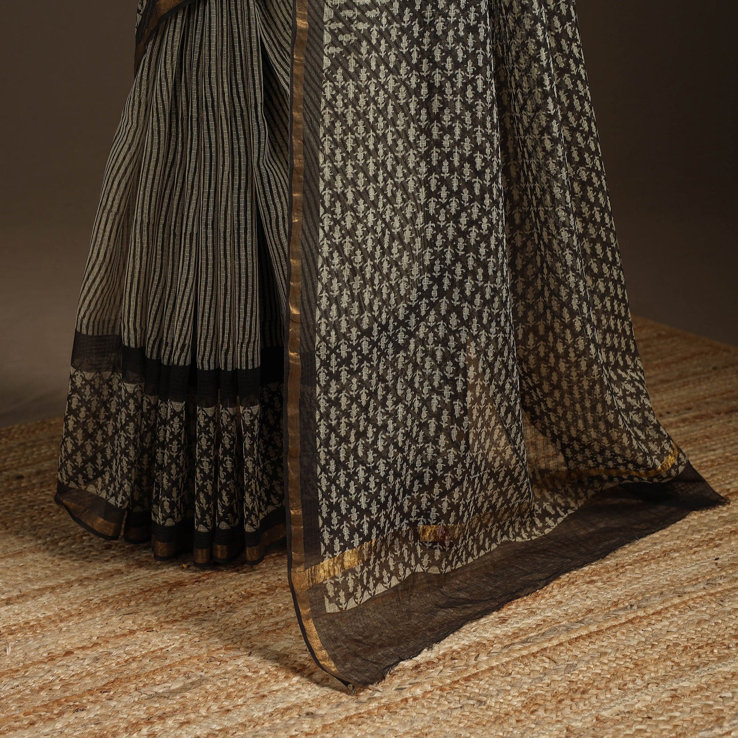 Brown - kota doria cotton sanganeri saree 06 - handcrafted