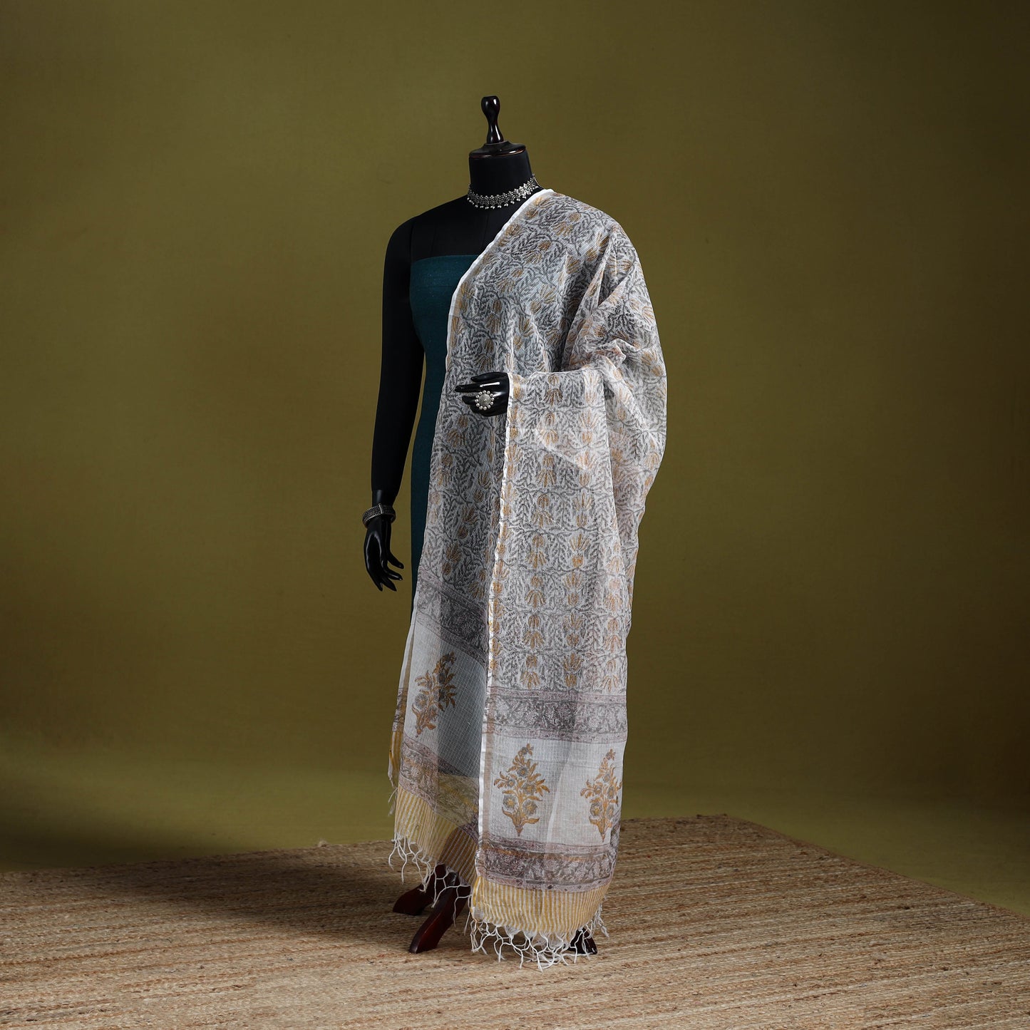 Kota doria silk cotton sanganeri floral dupatta 53