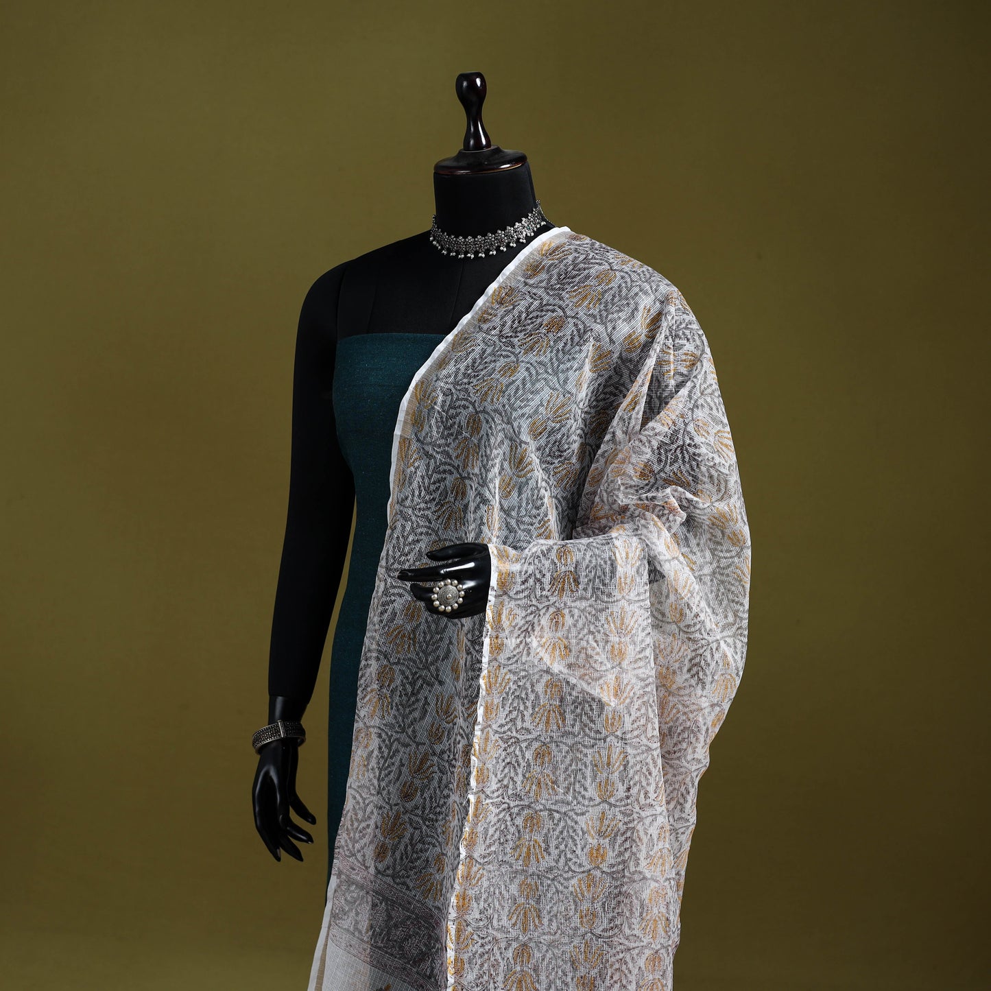 Kota doria silk cotton sanganeri floral dupatta 53