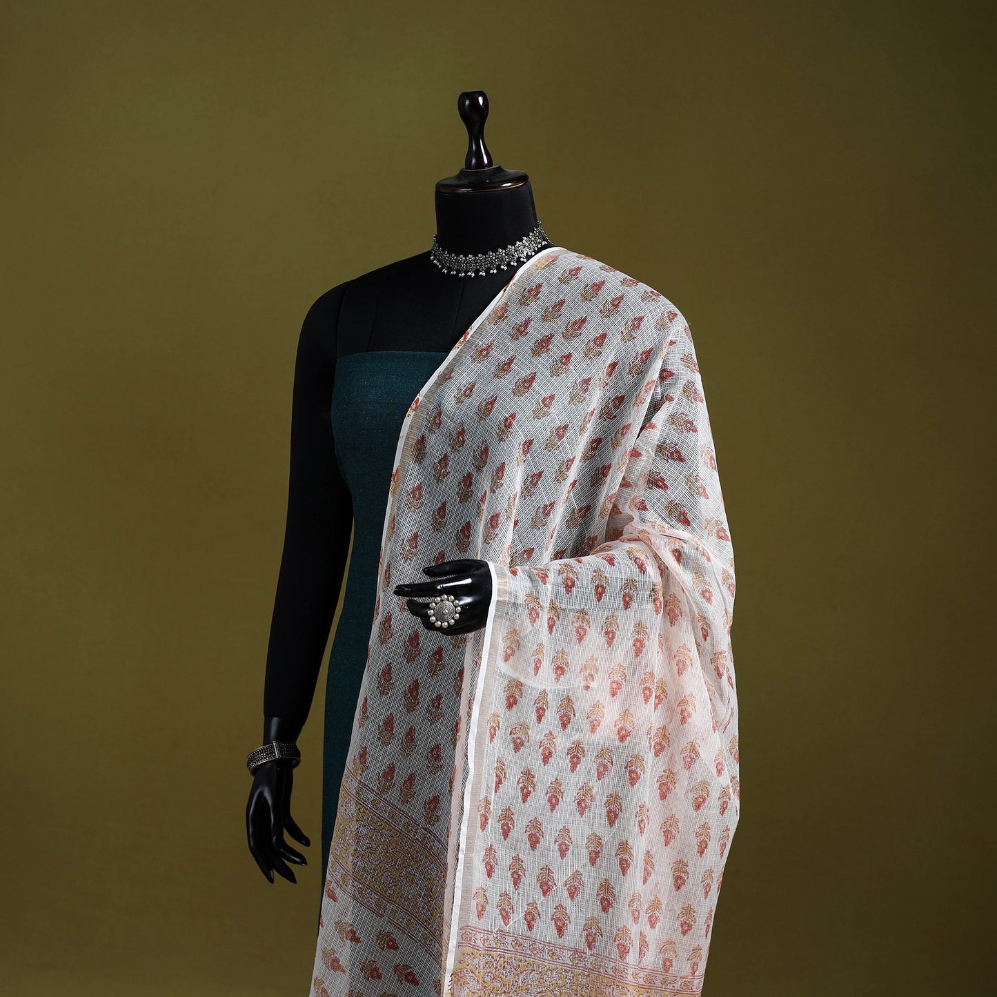 Kota doria silk cotton sanganeri floral dupatta 56