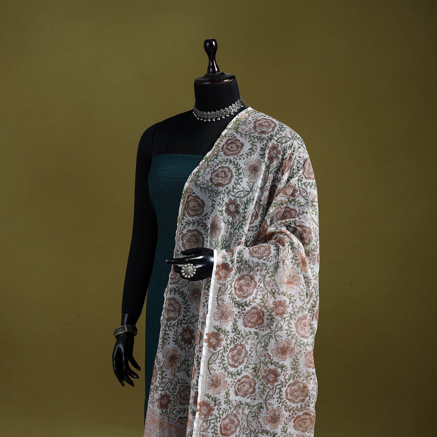 Kota doria silk cotton sanganeri floral dupatta 64