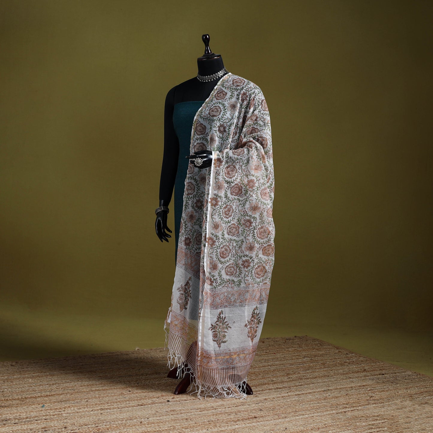 Kota doria silk cotton sanganeri floral dupatta 64