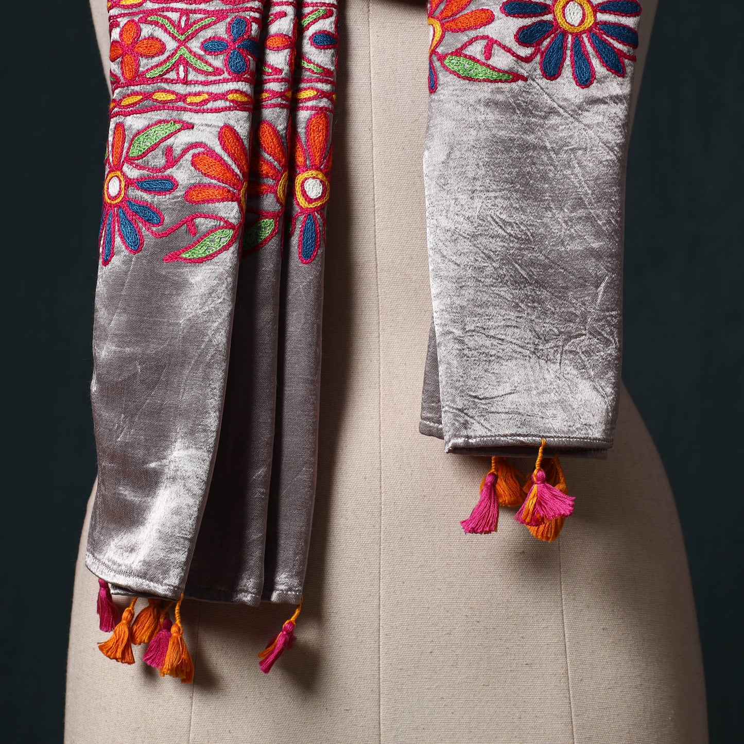 Kutch aari hand embroidery mashru silk stole 54