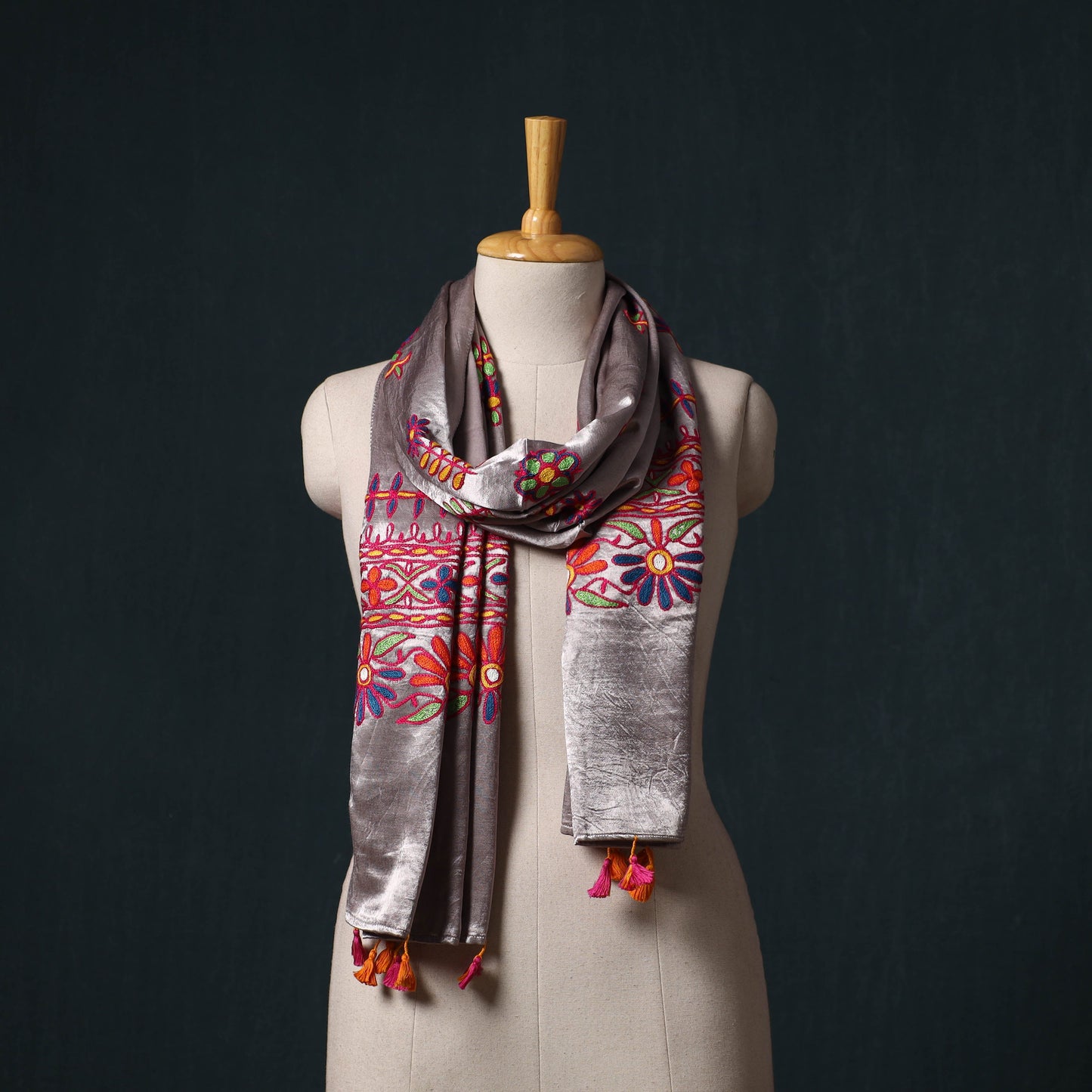 Kutch aari hand embroidery mashru silk stole 54