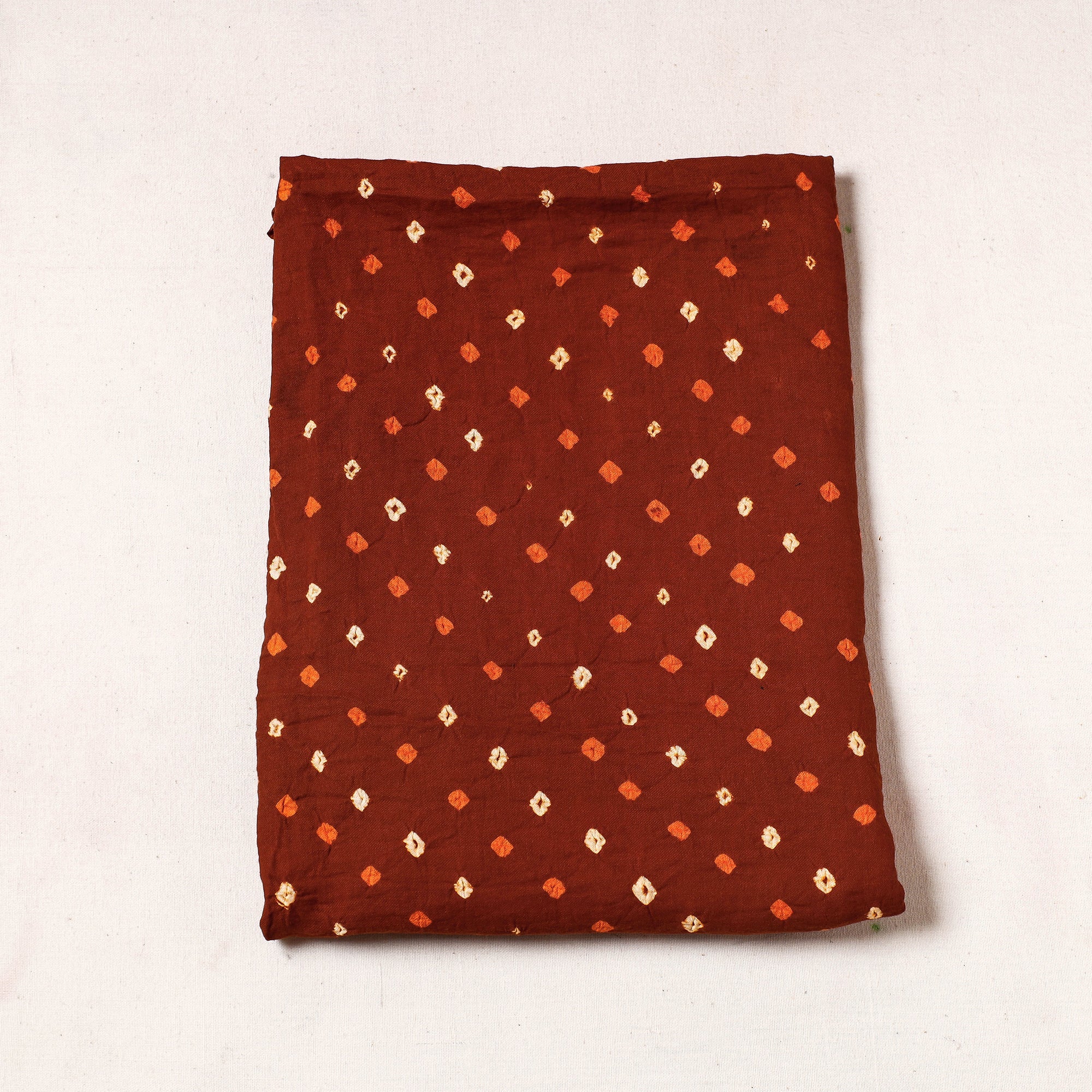 Brown Kutch Bandhani Tie-Dye Satin Cotton Precut Fabric
