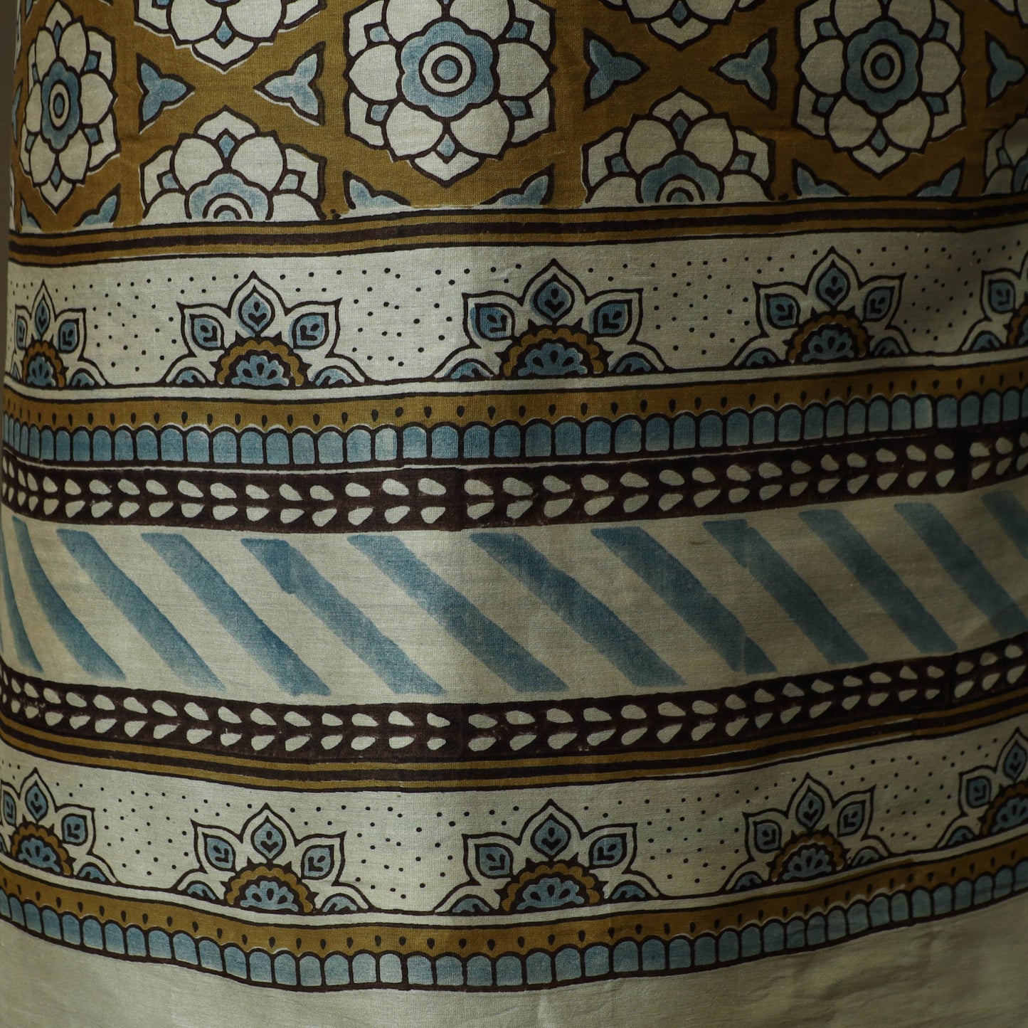 Kutch hand block ajrakh print natural dyed chanderi silk