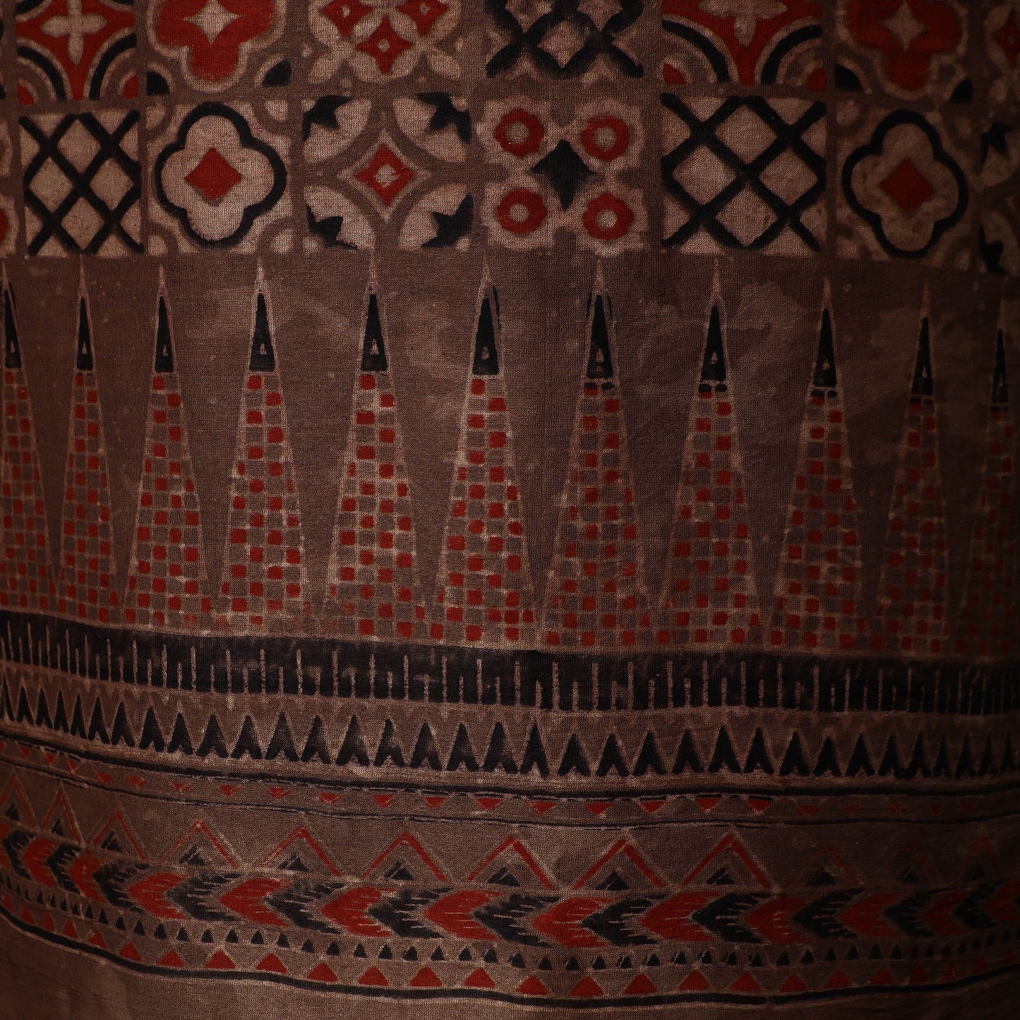 Kutch hand block ajrakh print natural dyed chanderi silk