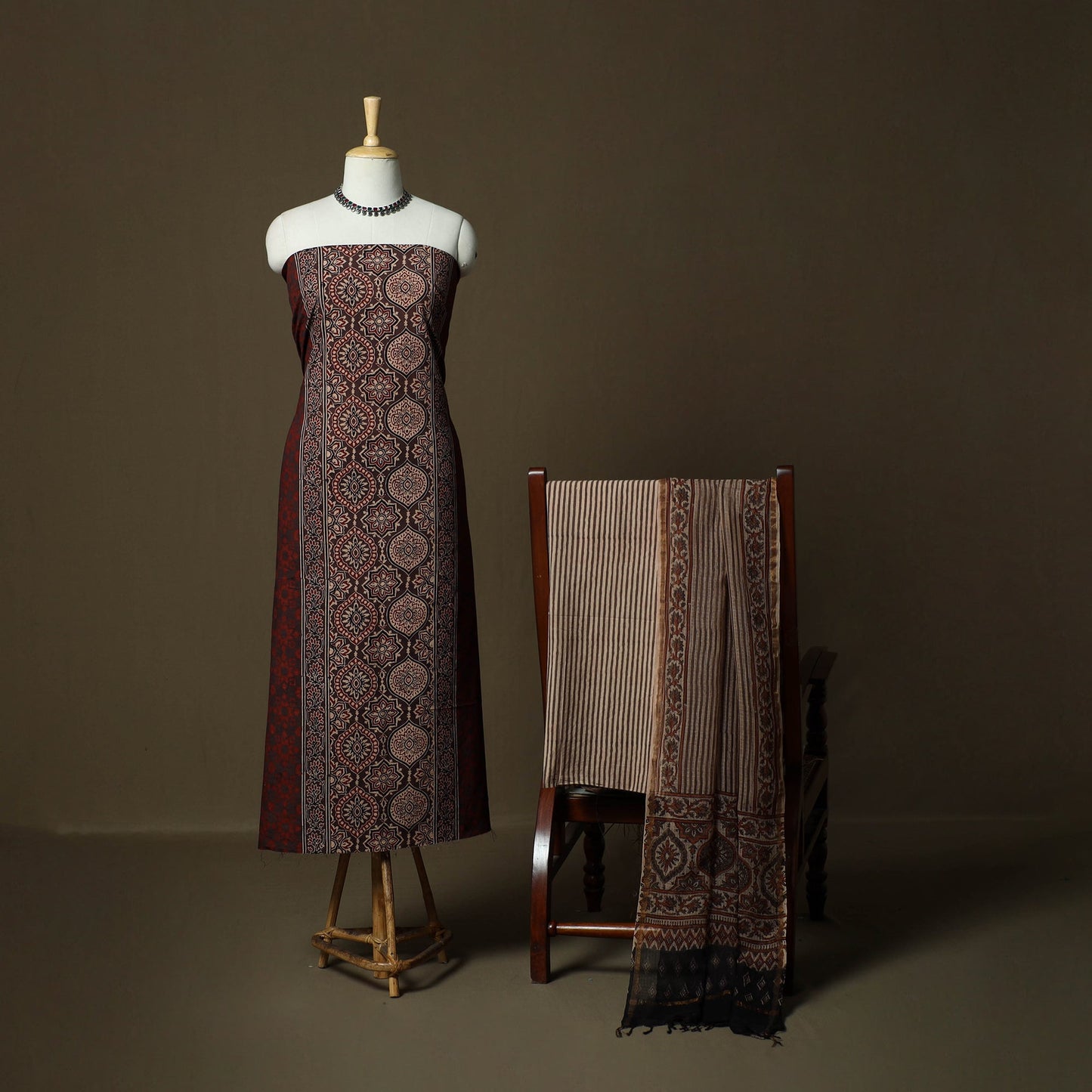 Kutch hand block ajrakh print natural dyed cotton 3pc