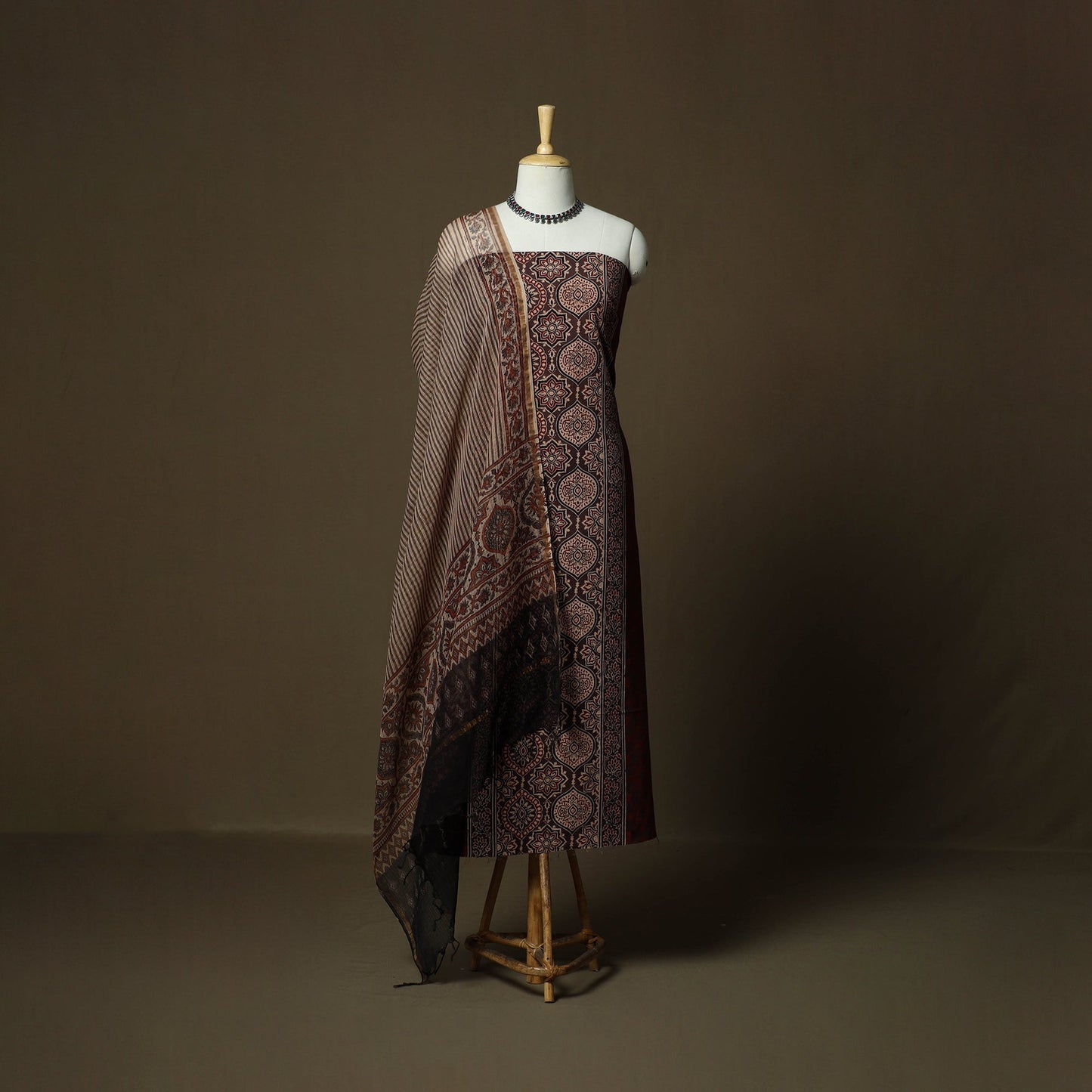 Kutch hand block ajrakh print natural dyed cotton 3pc