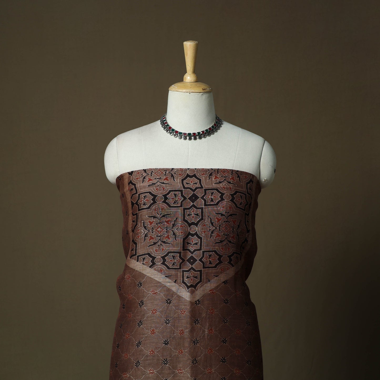 Kutch hand block ajrakh print natural dyed linen 2pc