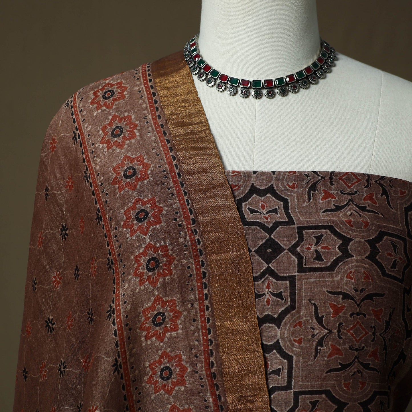 Kutch hand block ajrakh print natural dyed linen 2pc