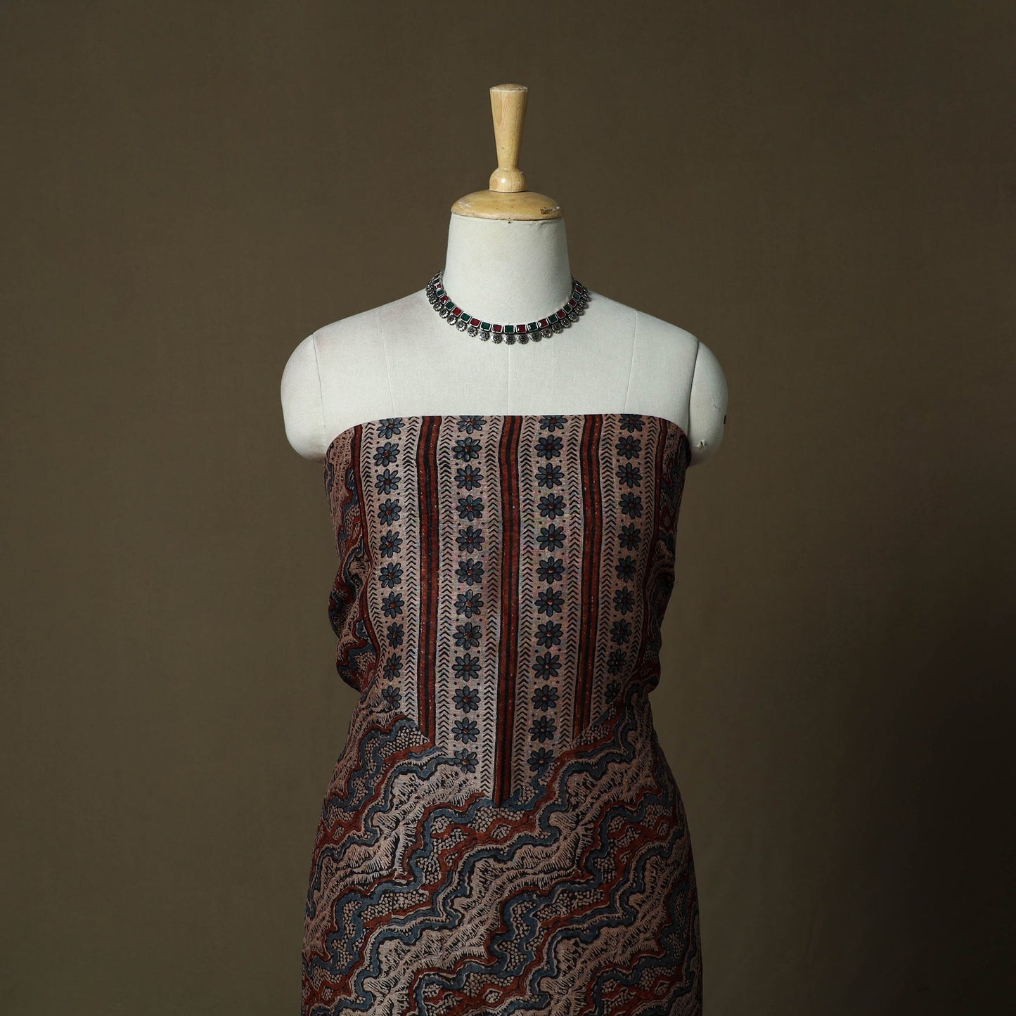 Kutch hand block ajrakh print natural dyed linen 2pc