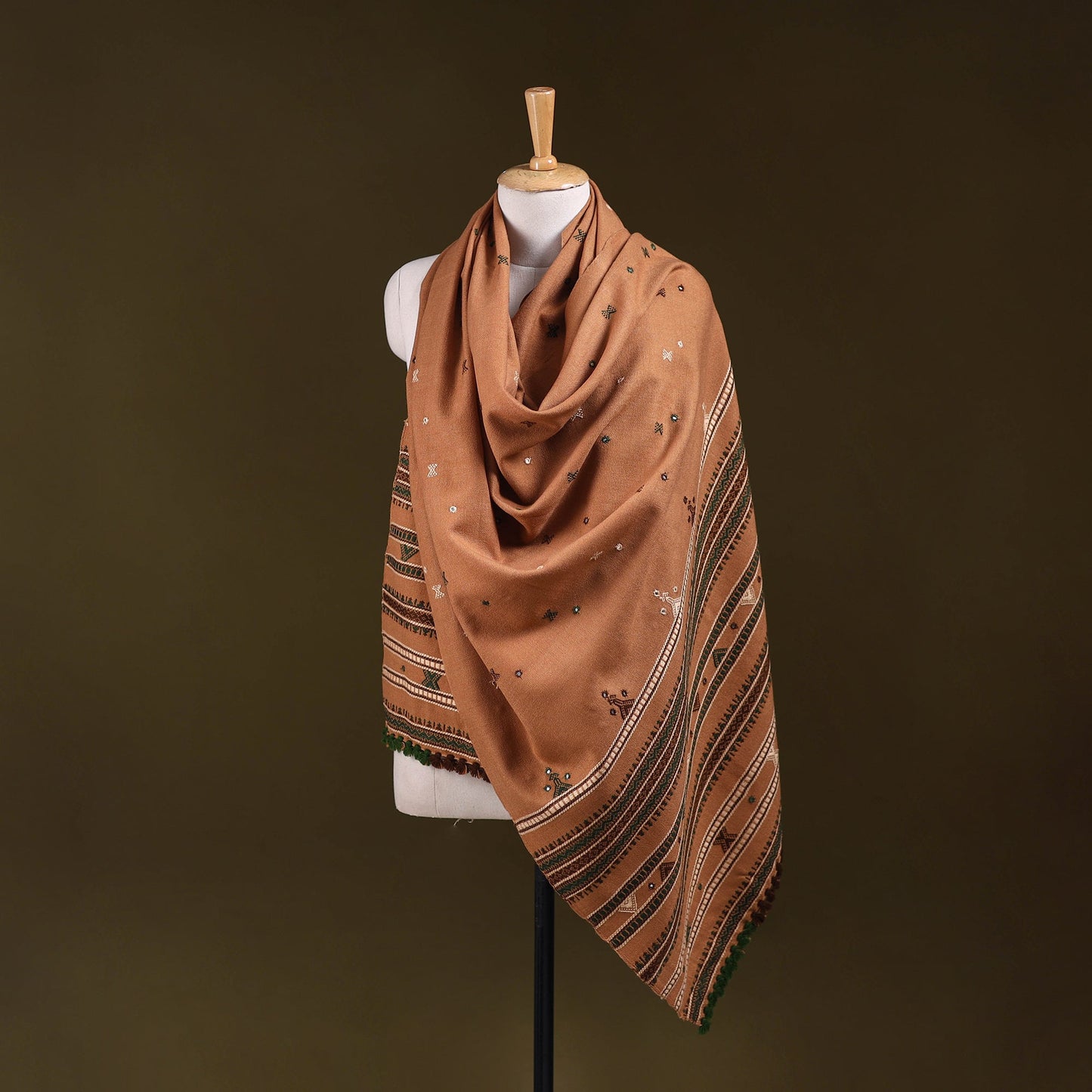Kutch bhujodi handwoven mirror work acrylic wool shawl 99