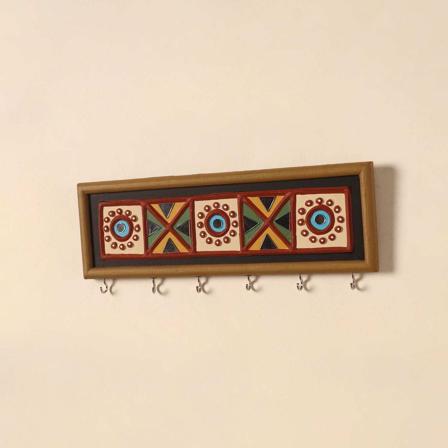 Kutch mud mirror work lippan art key holder (4 x 12 in) 23