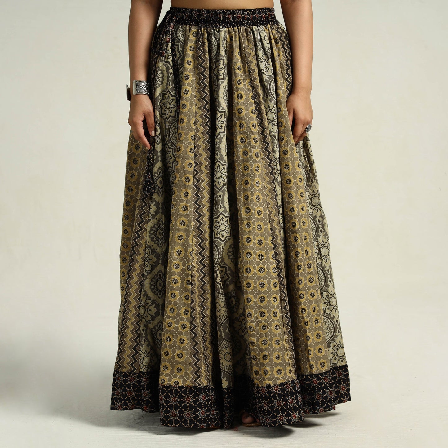 Brown - kutch printed 24 kali cotton long skirt 34
