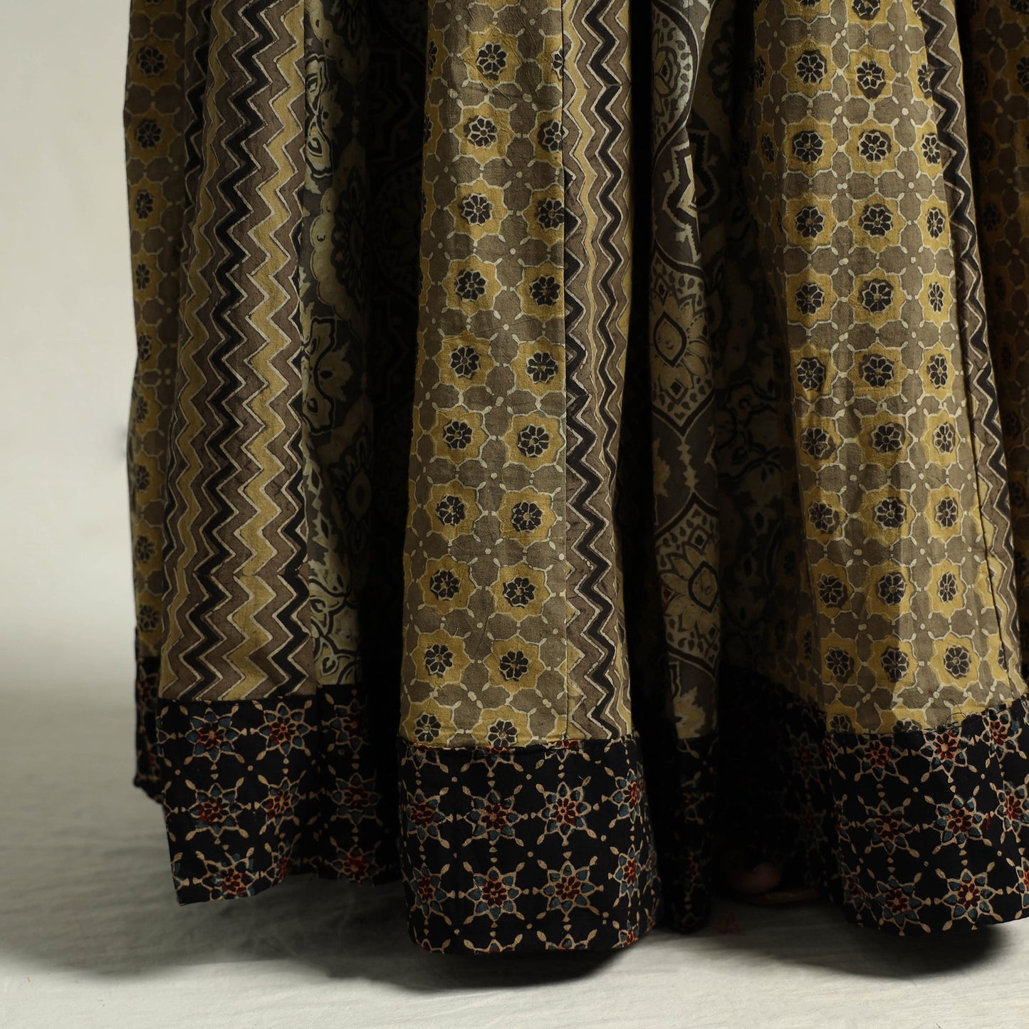 Brown - kutch printed 24 kali cotton long skirt 34