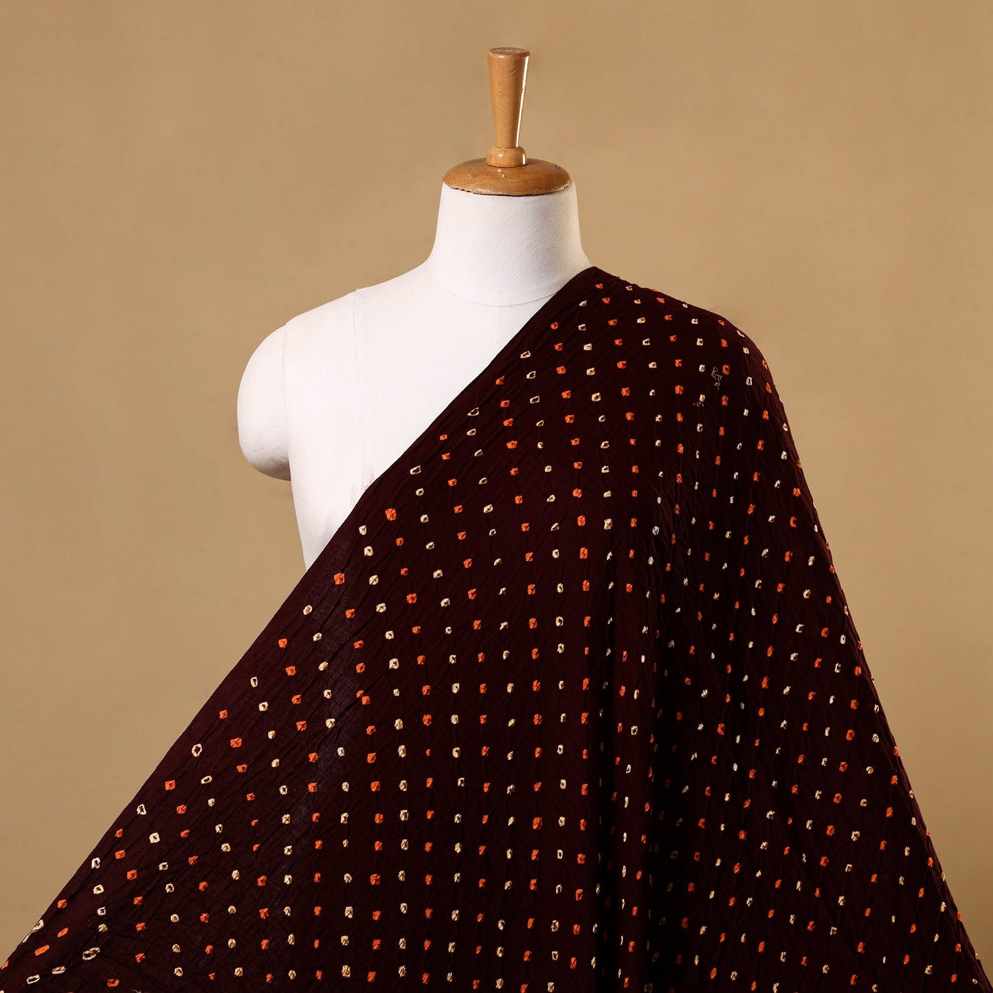 Brown Kutch Tie-Dye Mul Cotton Bandhani Fabric