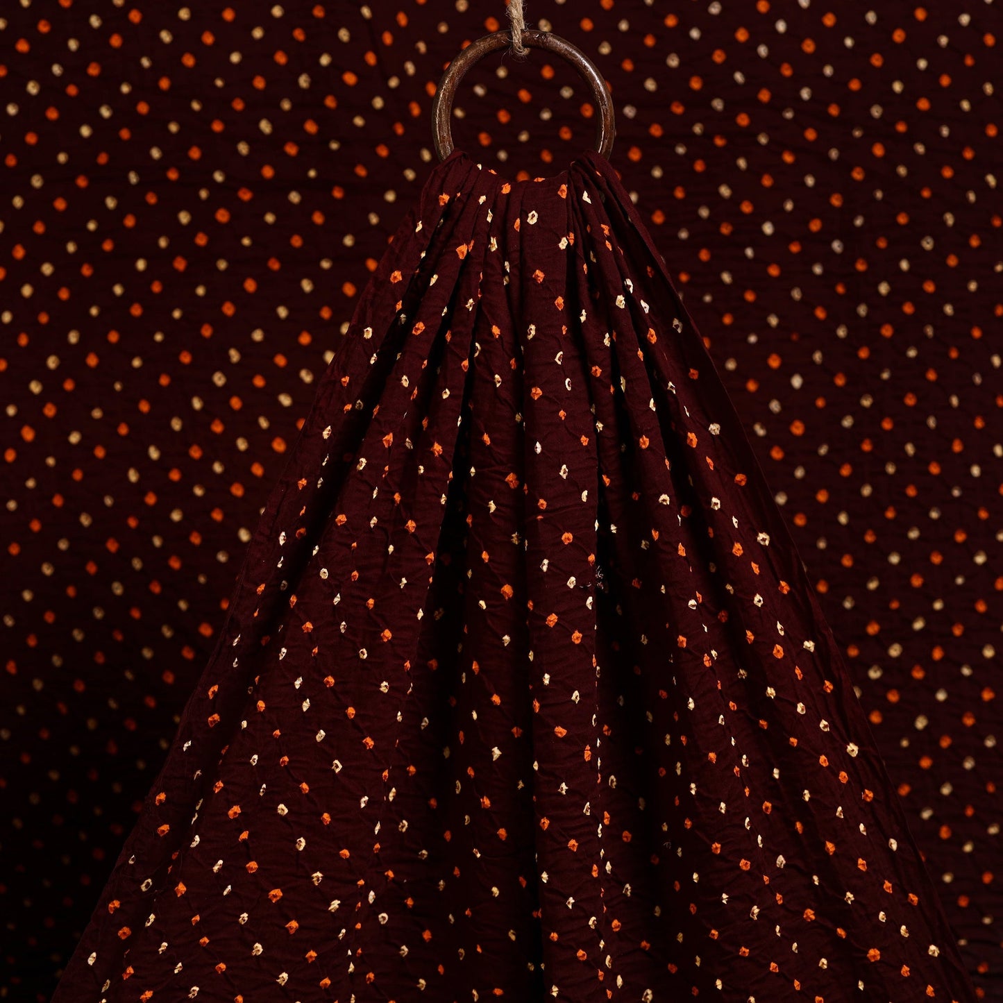 Brown Kutch Tie-Dye Mul Cotton Bandhani Fabric