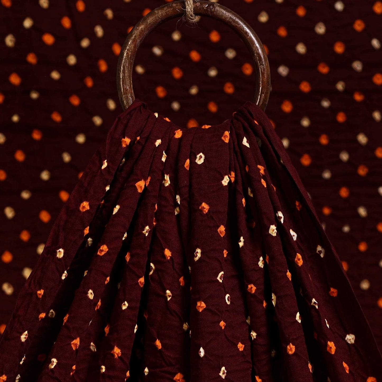 Brown Kutch Tie-Dye Mul Cotton Bandhani Fabric