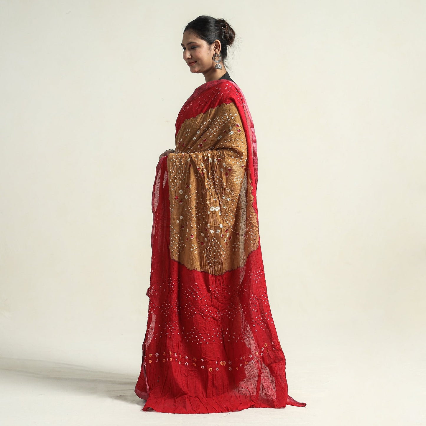 Brown Kutch Bandhani Tie-Dye Cotton Saree