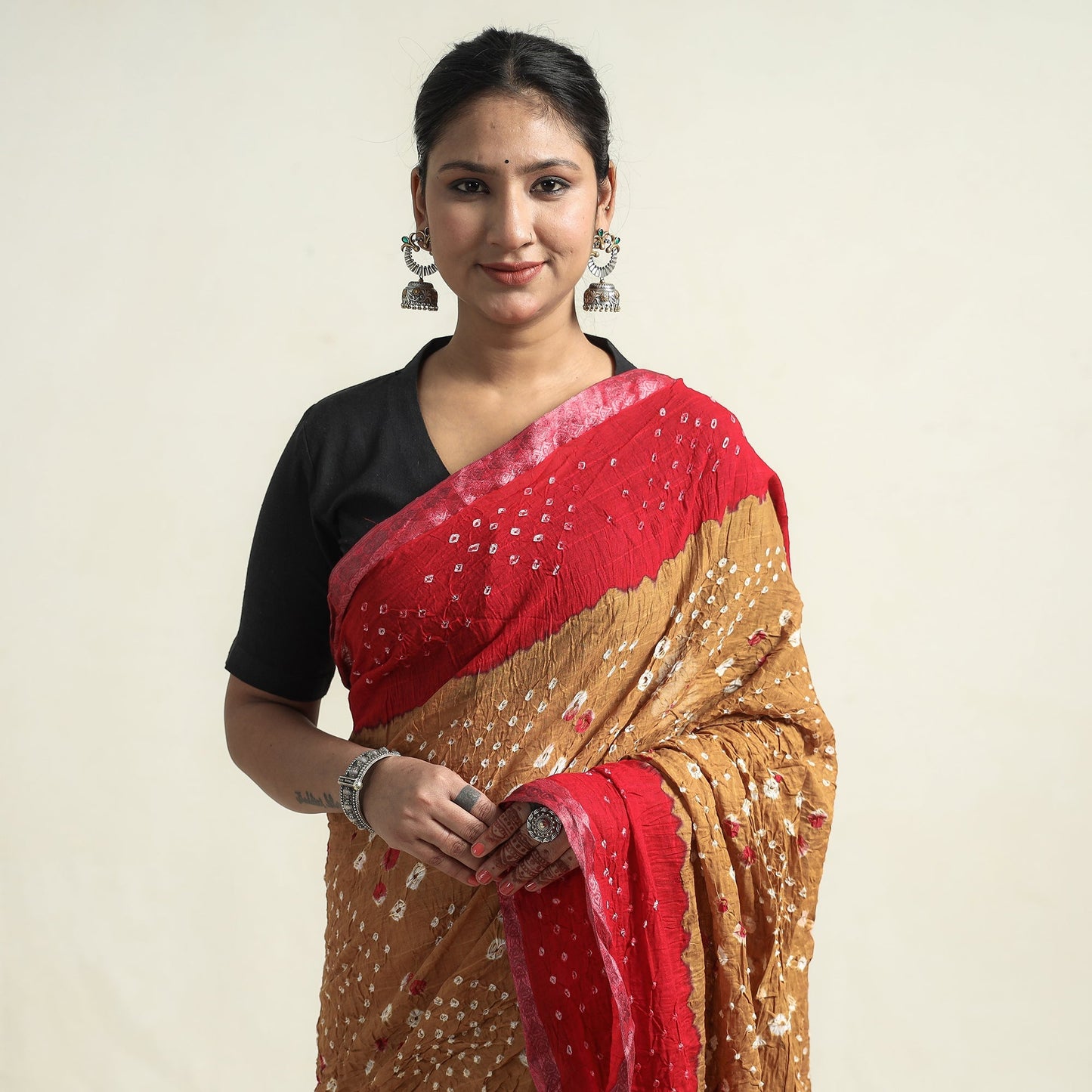 Brown Kutch Bandhani Tie-Dye Cotton Saree