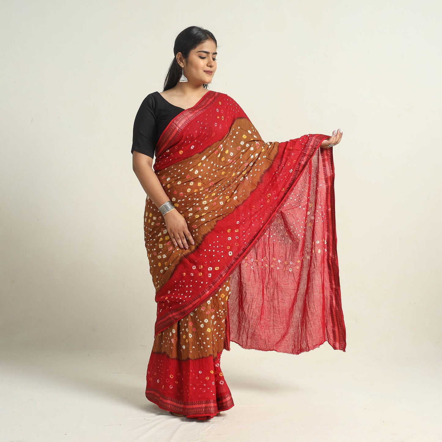 Brown Kutch Tie-Dye Bandhani Saree