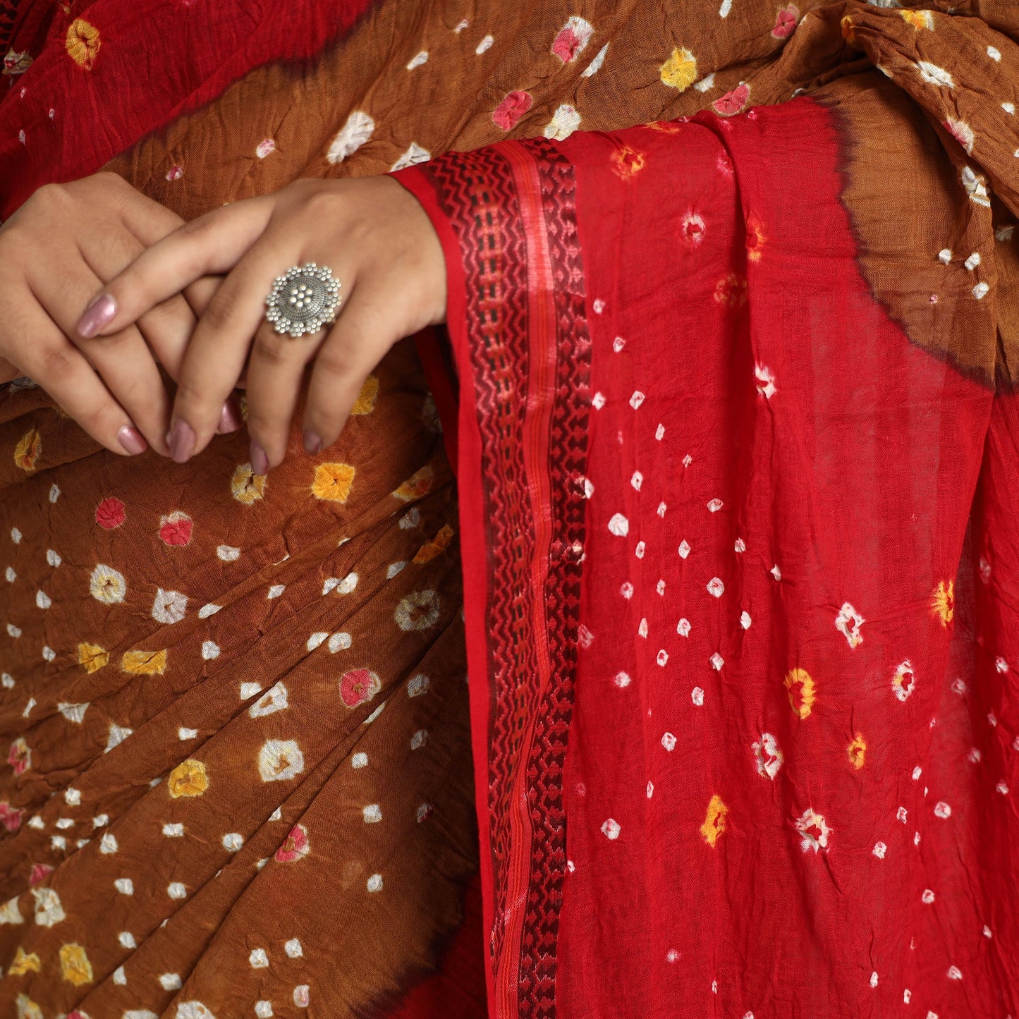 Brown Kutch Tie-Dye Bandhani Saree