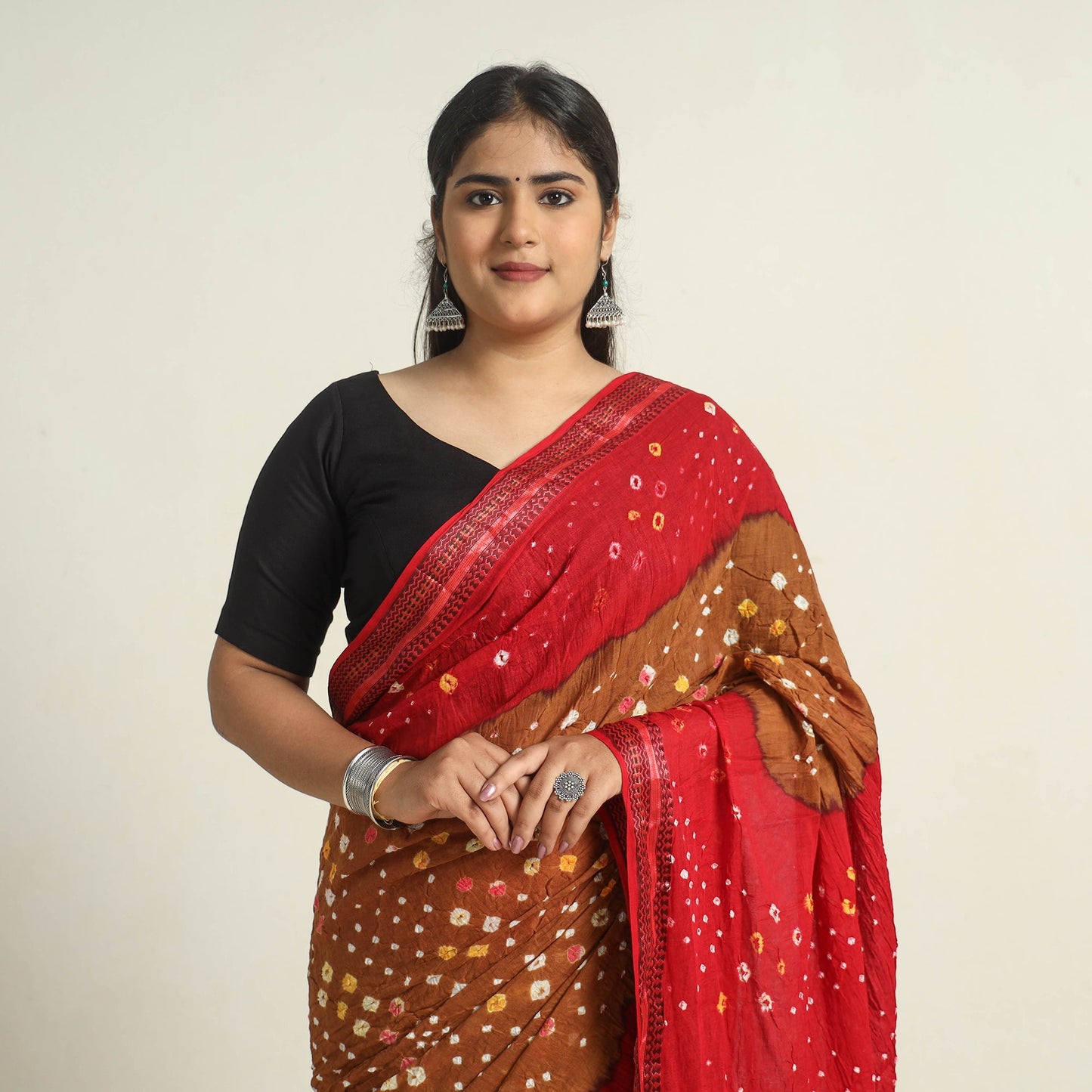 Brown Kutch Tie-Dye Bandhani Saree