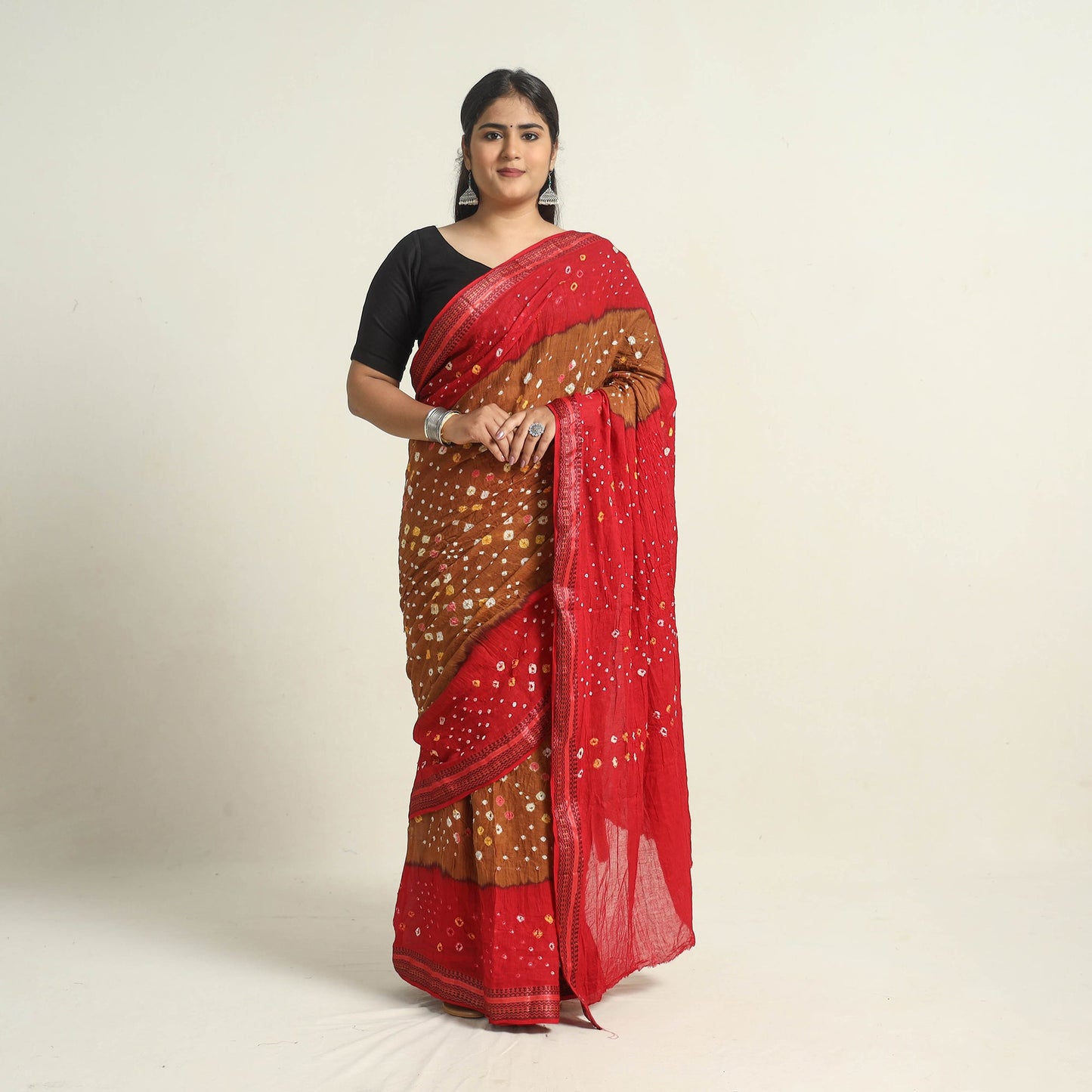 Brown Kutch Tie-Dye Bandhani Saree