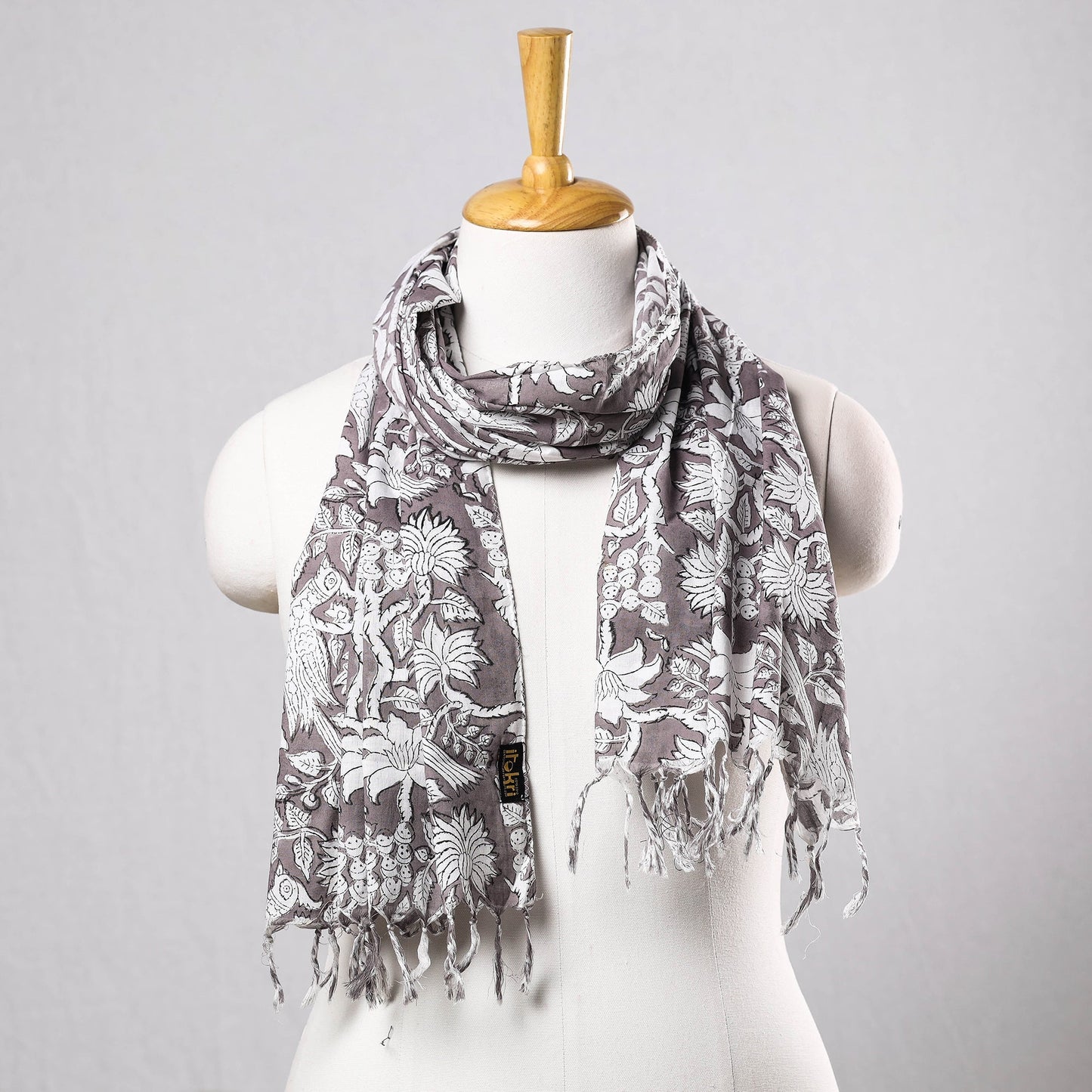 Lavender with White Mor & Flowers Sanganeri Block Printed Cotton Stole Online at iTokri.com